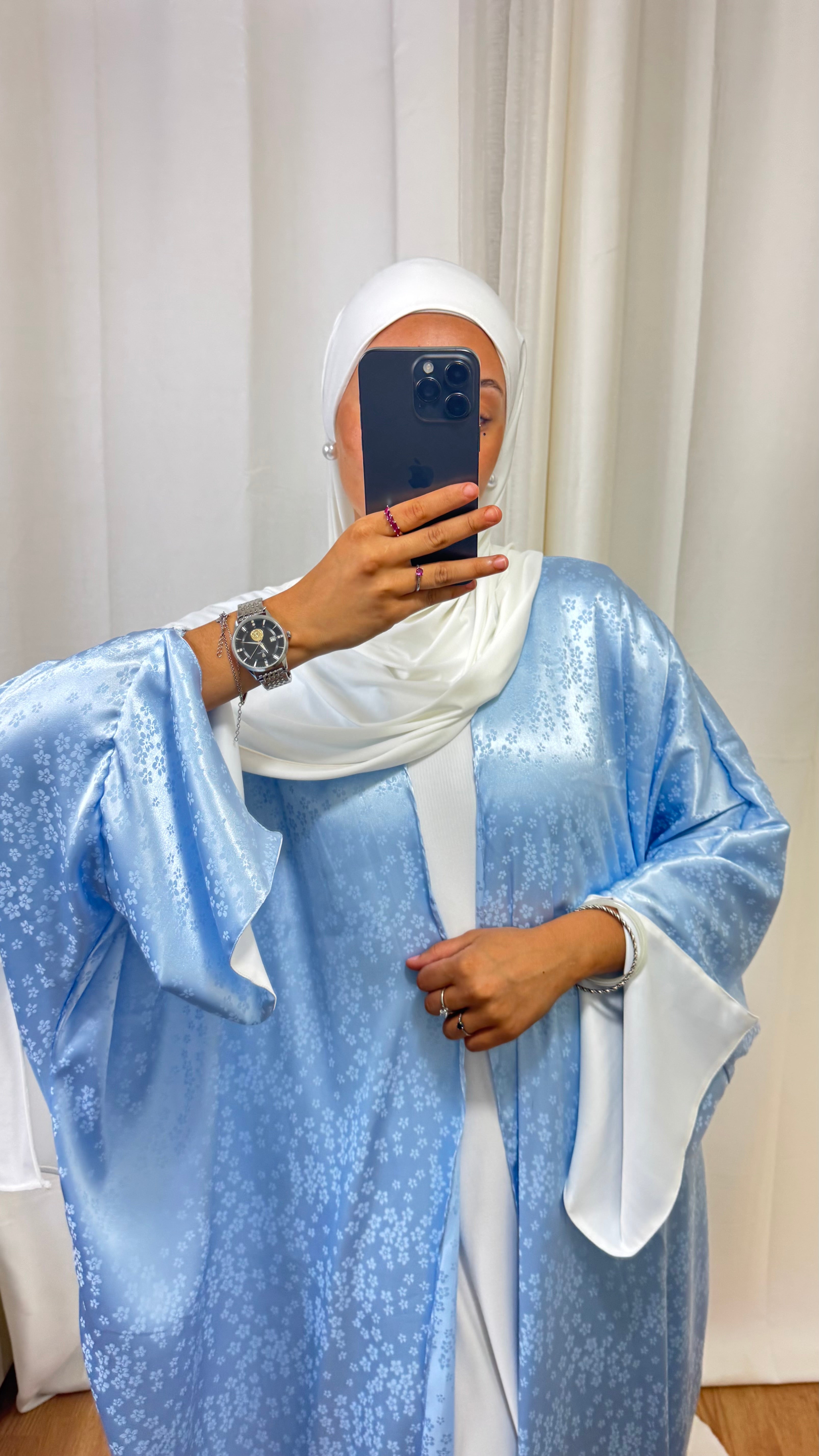 KIMONO CRÉATION FLEUR - BLEU CIEL