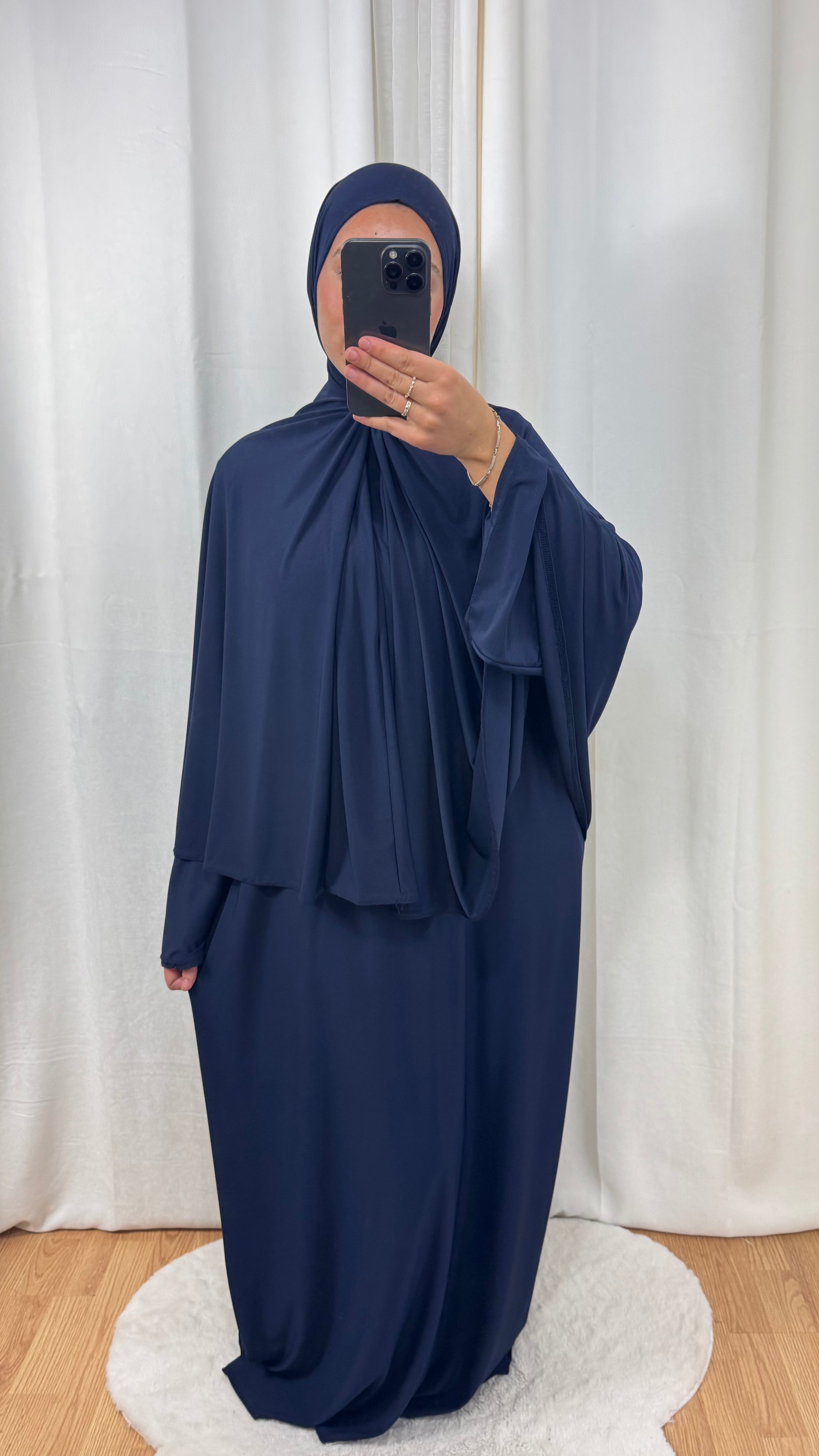 SET ABAYA KHIMAR JERSEY PREMIUM DE LUXE - BLEU MARINE