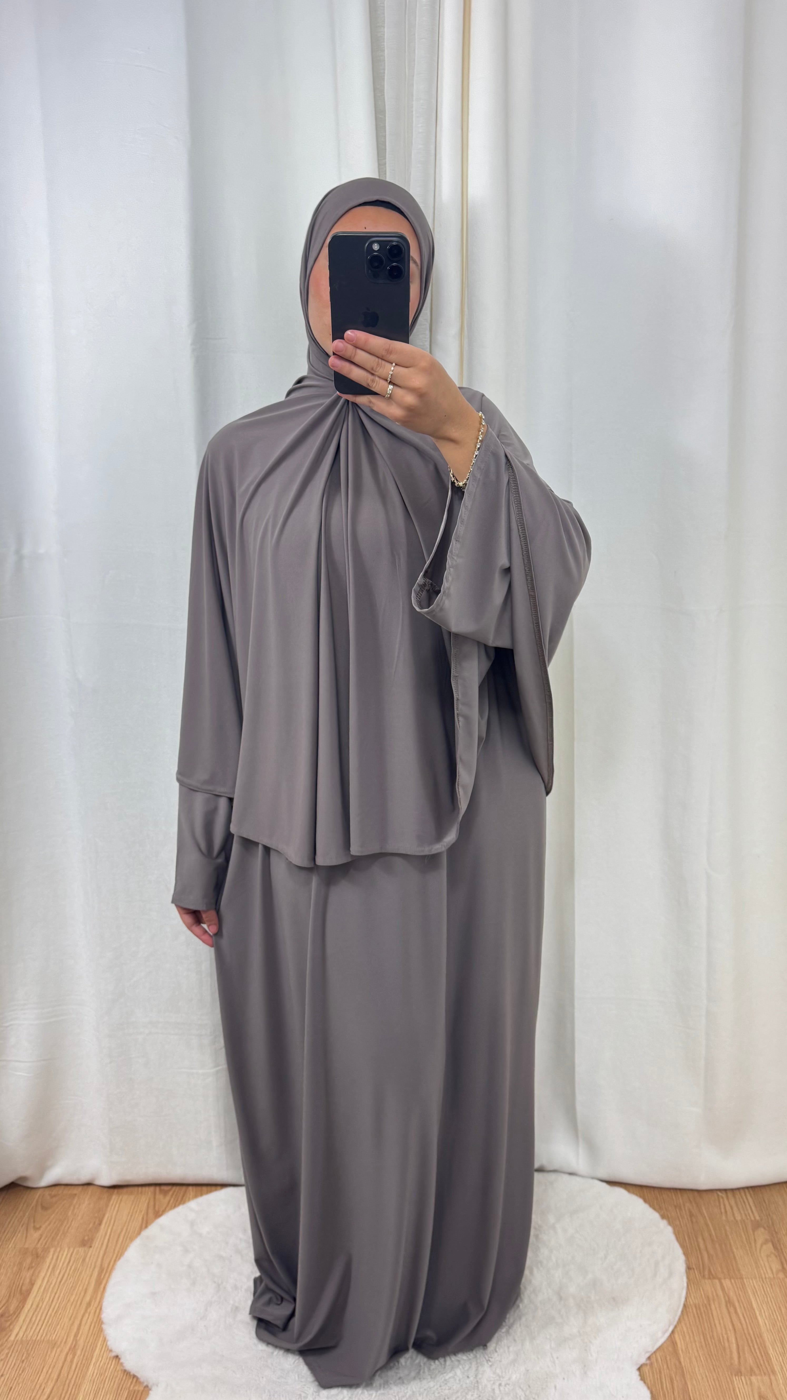SET ABAYA KHIMAR JERSEY PREMIUM DE LUXE - TAUPE