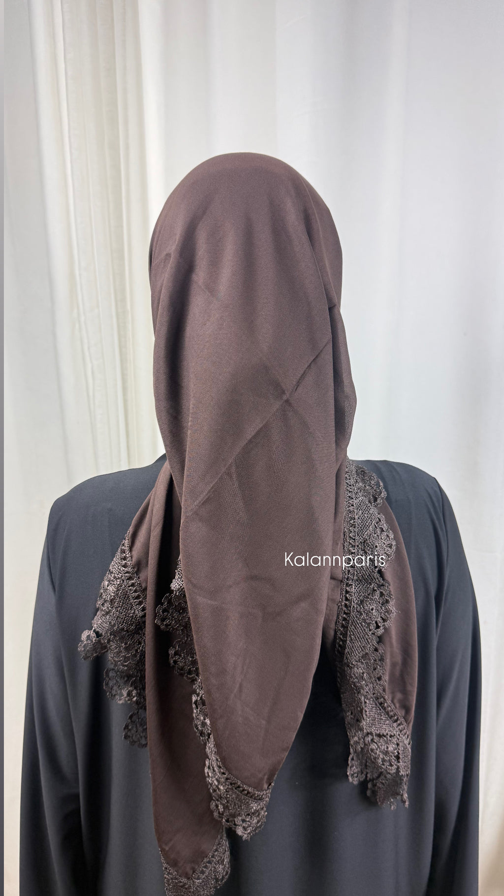 CARRÉ COTON BORNÉ DE DENTELLE - MARRON