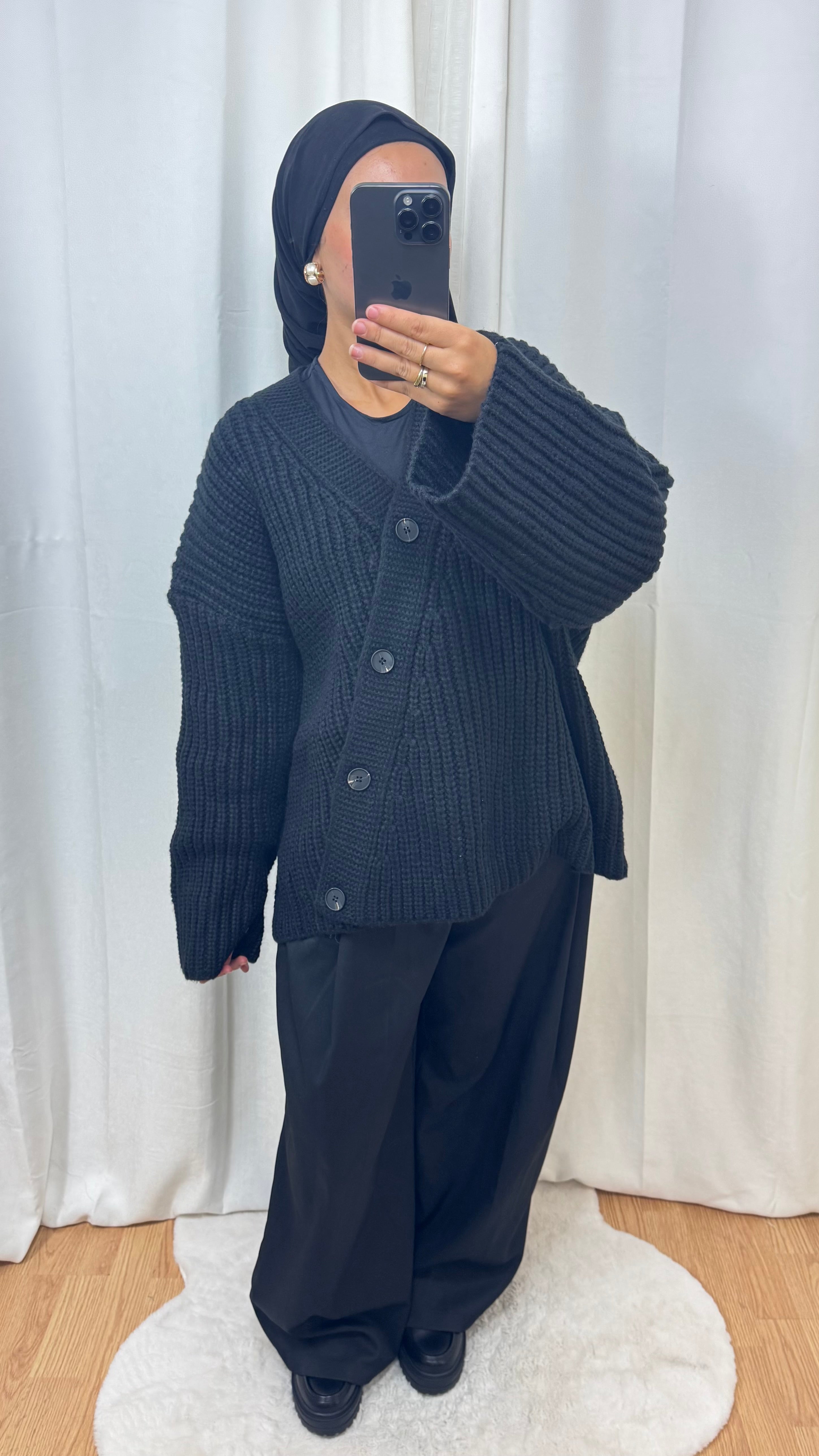 CARDIGAN CŒUR - NOIR