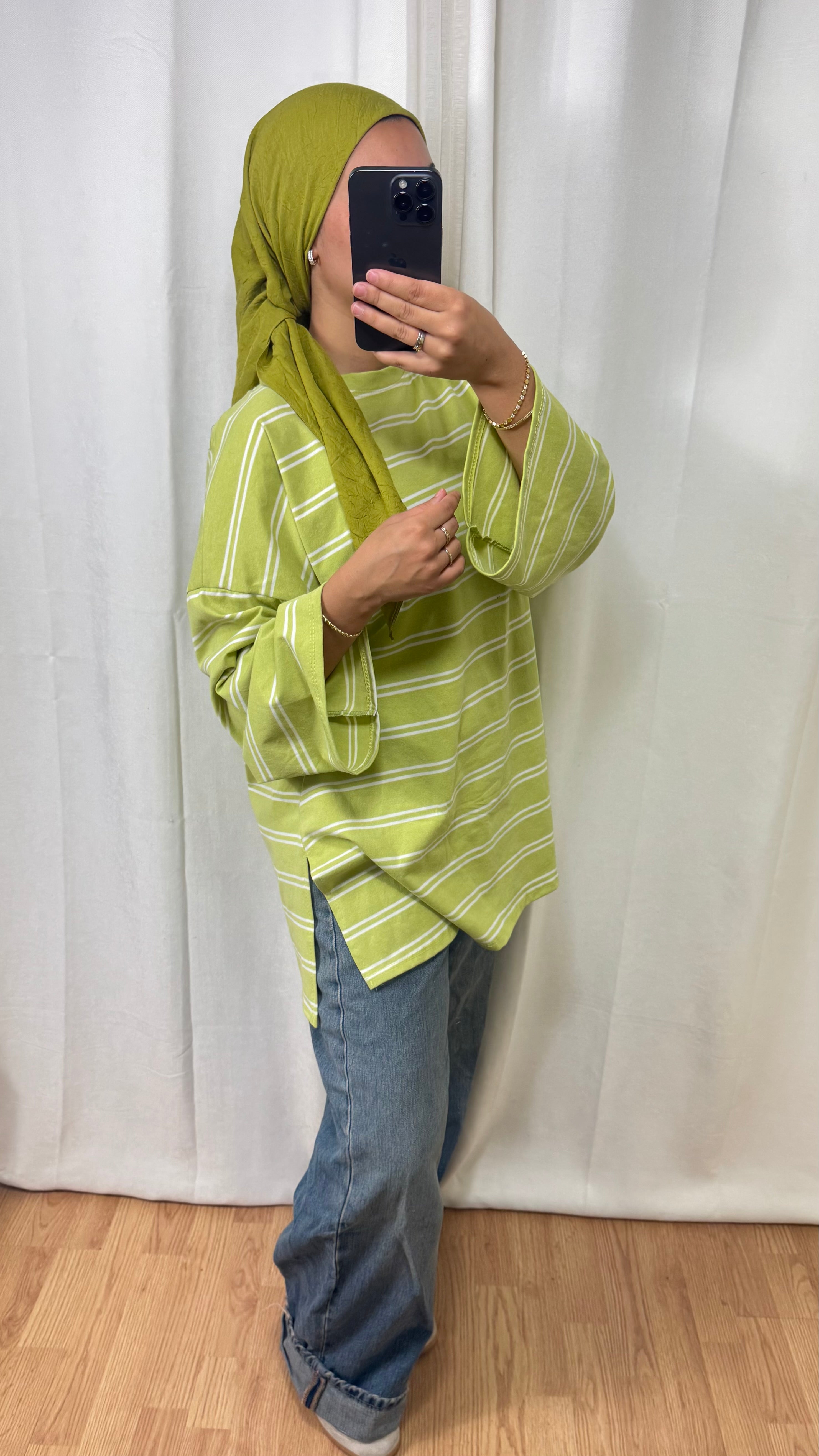 T-SHIRT RAYÉ  - VERT ANIS