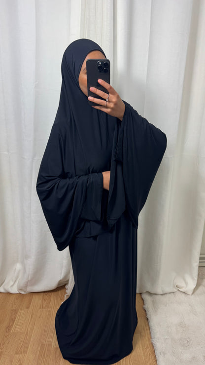 SET ABAYA KHIMAR JERSEY PREMIUM DE LUXE - NOIR