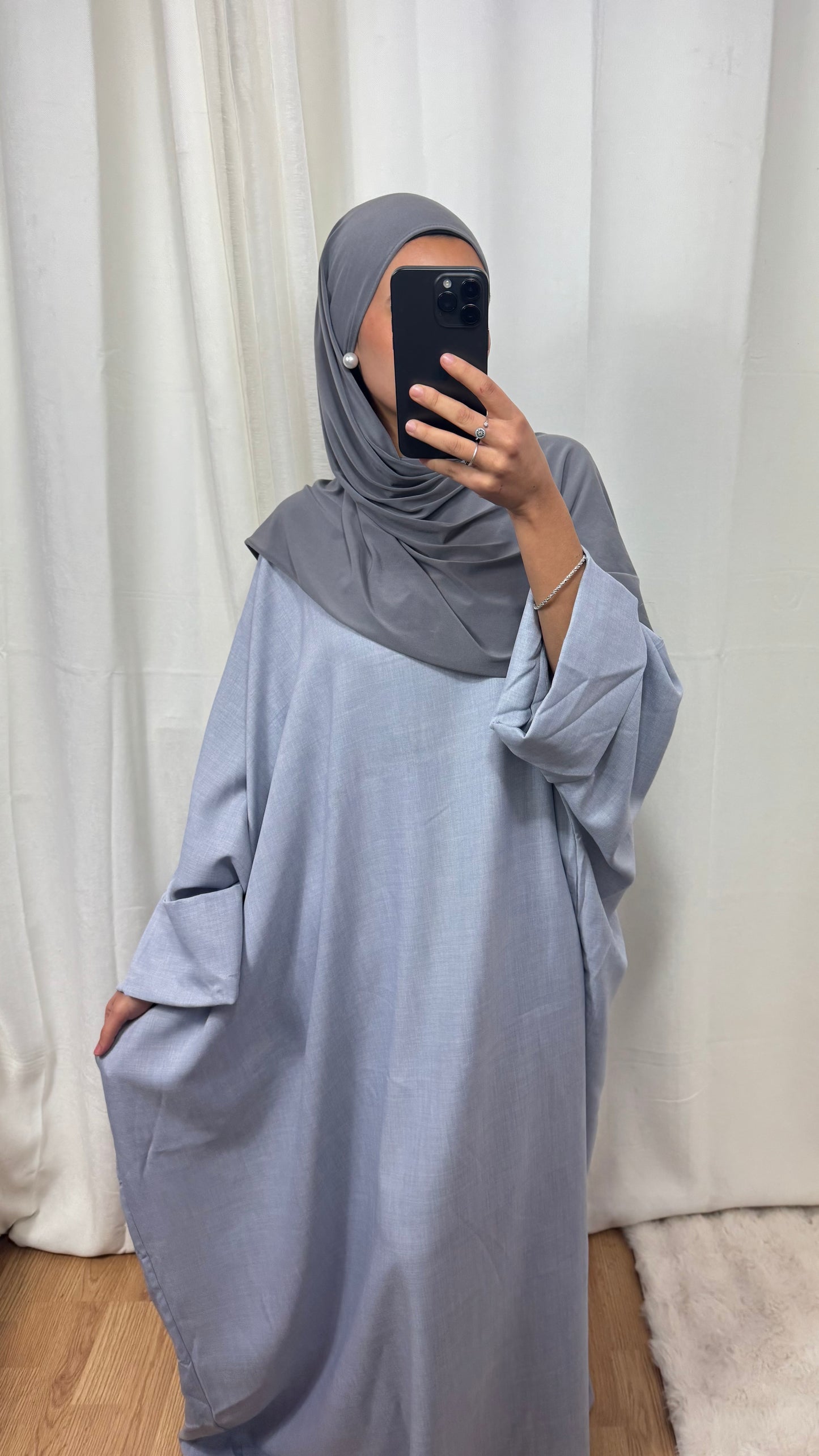 ABAYA SAOUDIENNE EFFET LIN - BLEU-GRIS