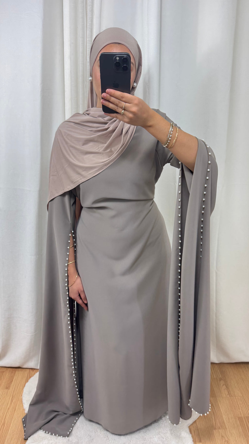 ABAYA PERLES - TAUPE