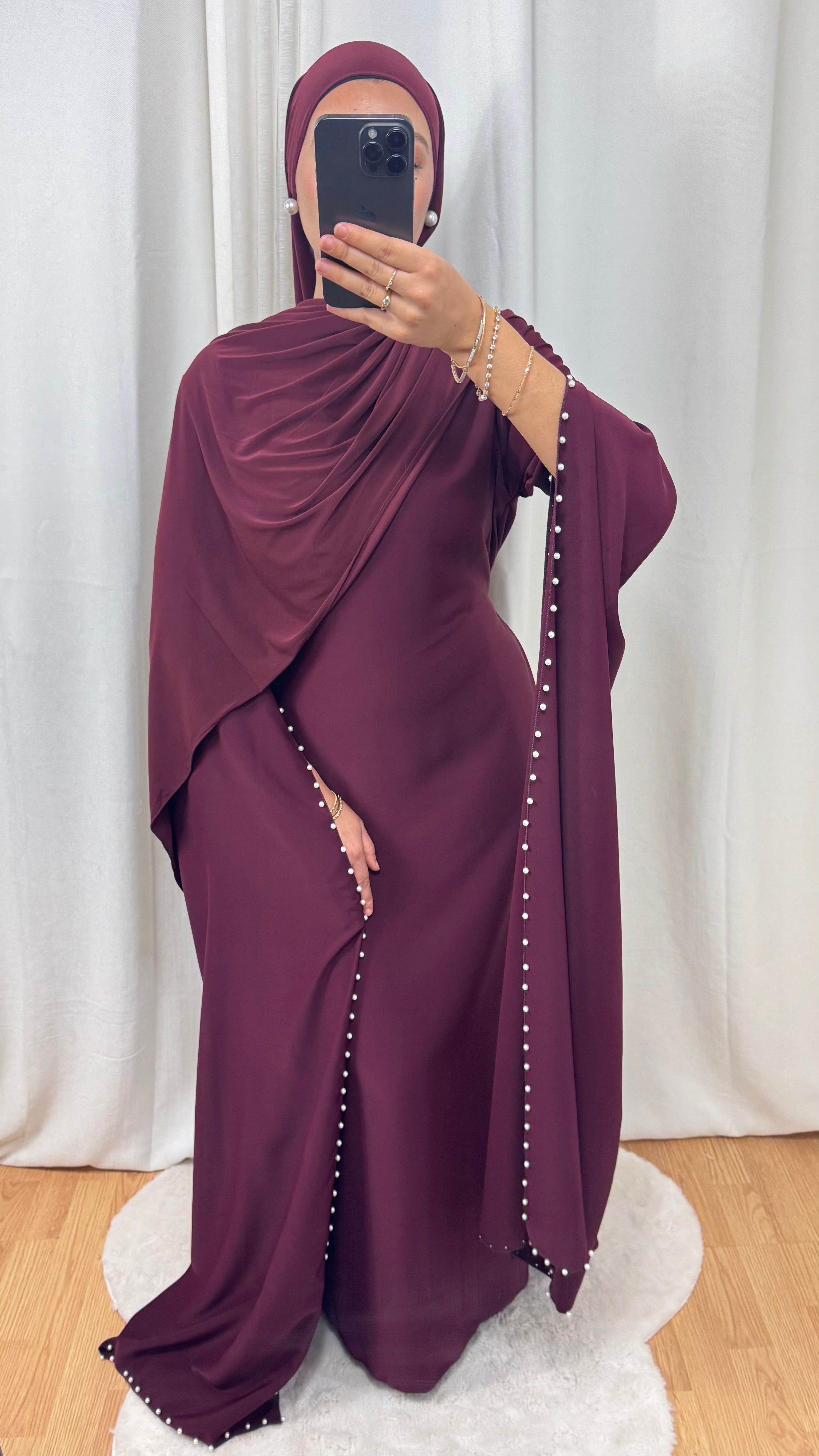 ABAYA PERLES - DARK BURGUNDY