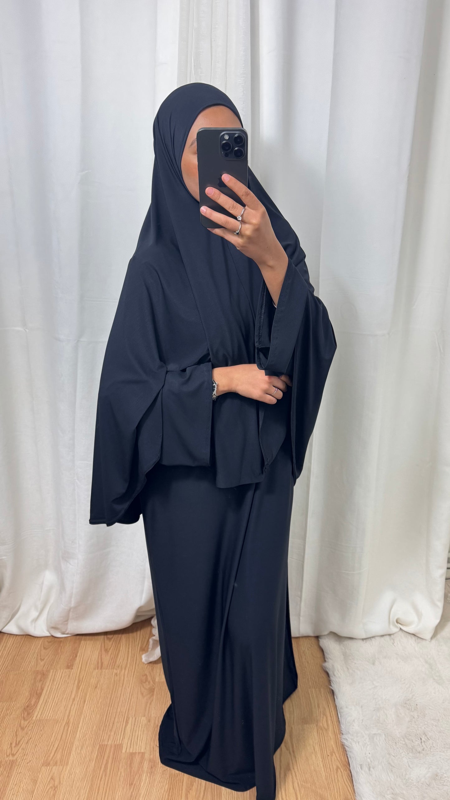 SET ABAYA KHIMAR JERSEY PREMIUM DE LUXE - NOIR