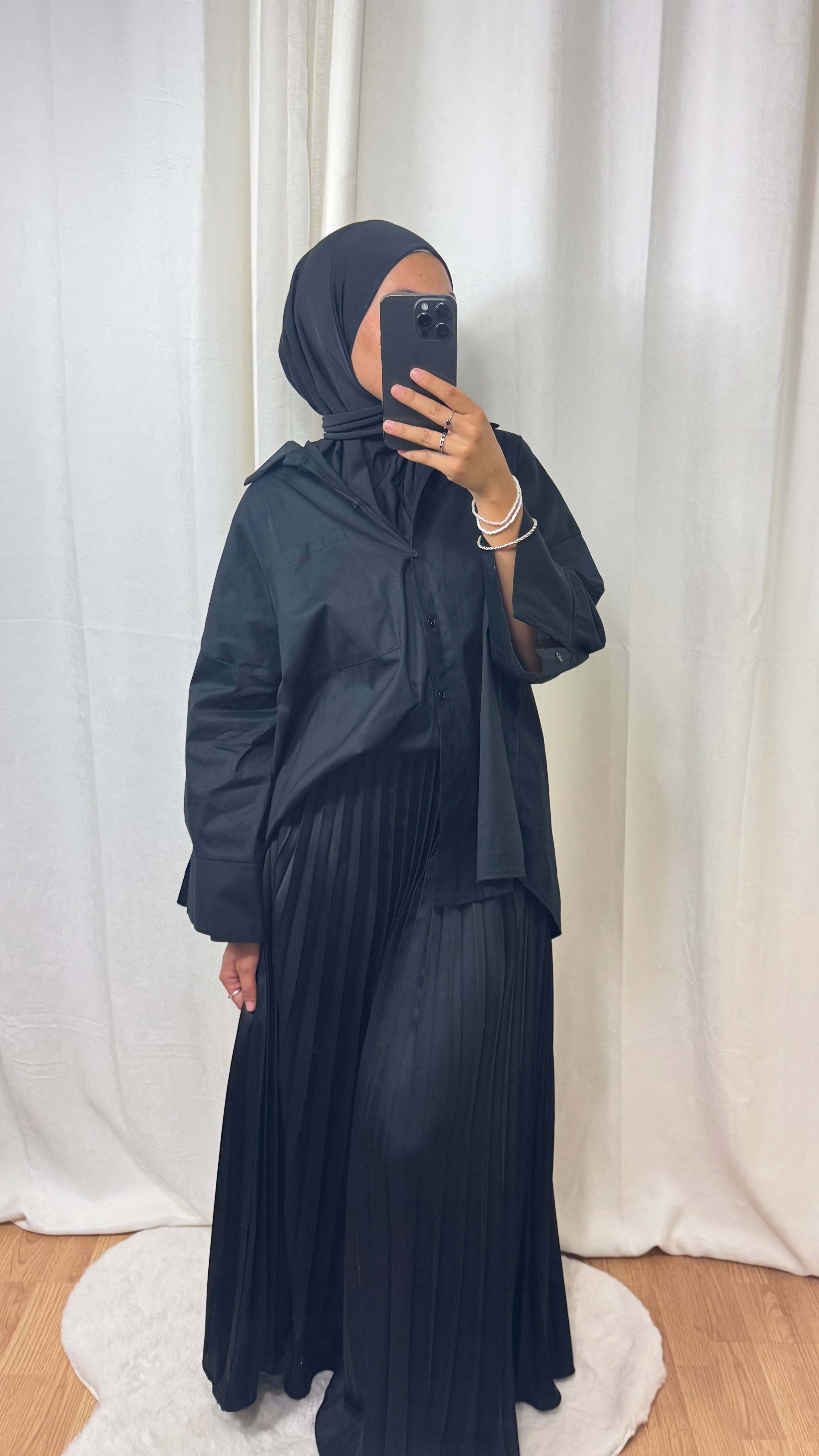 HIJAB À ENFILER JERSEY PREMIUM BOUTON PRESSION - NOIR