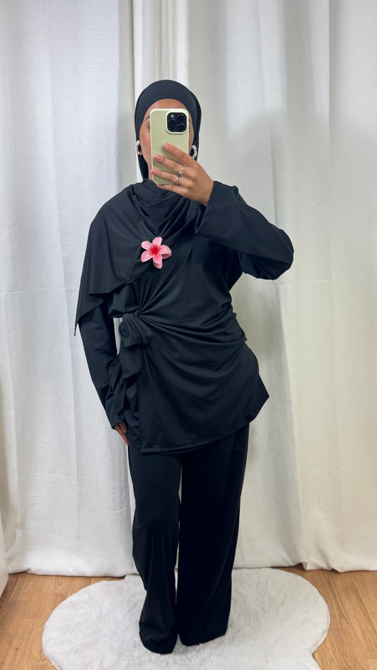 BURKINI À NOUER + HIJAB - NOIR