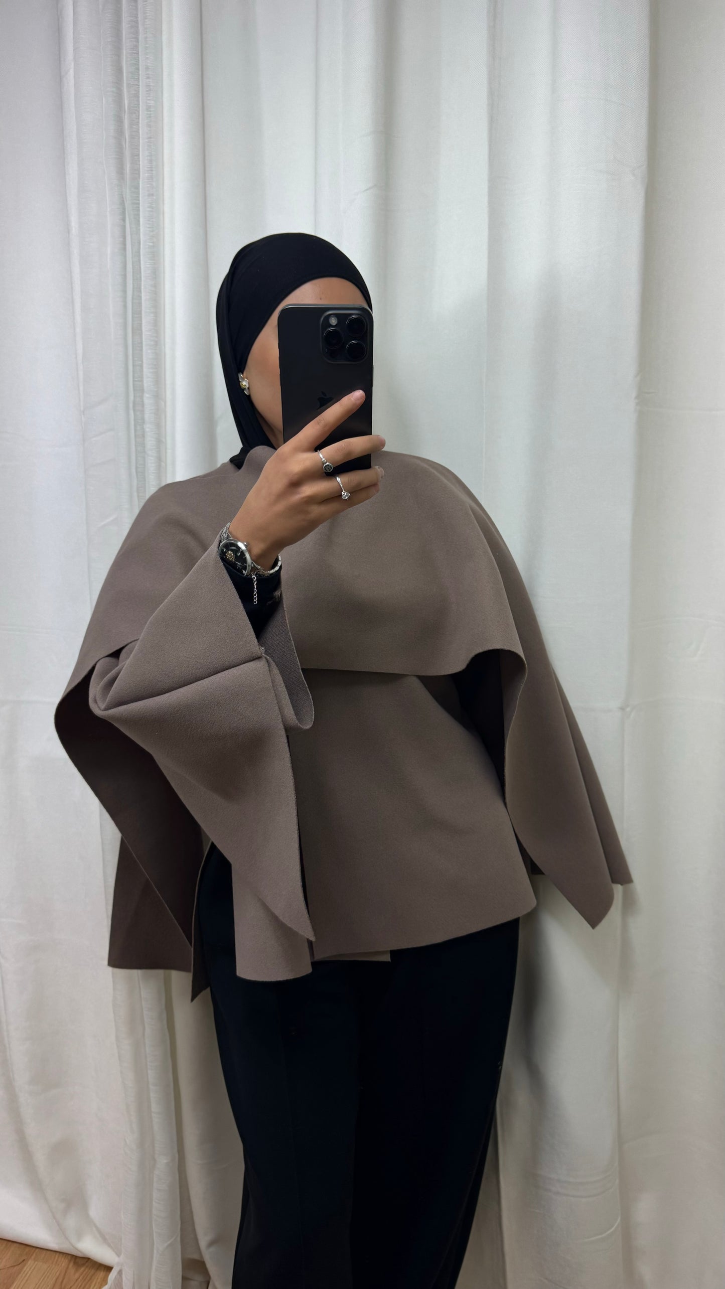 VESTE CAPE - TAUPE