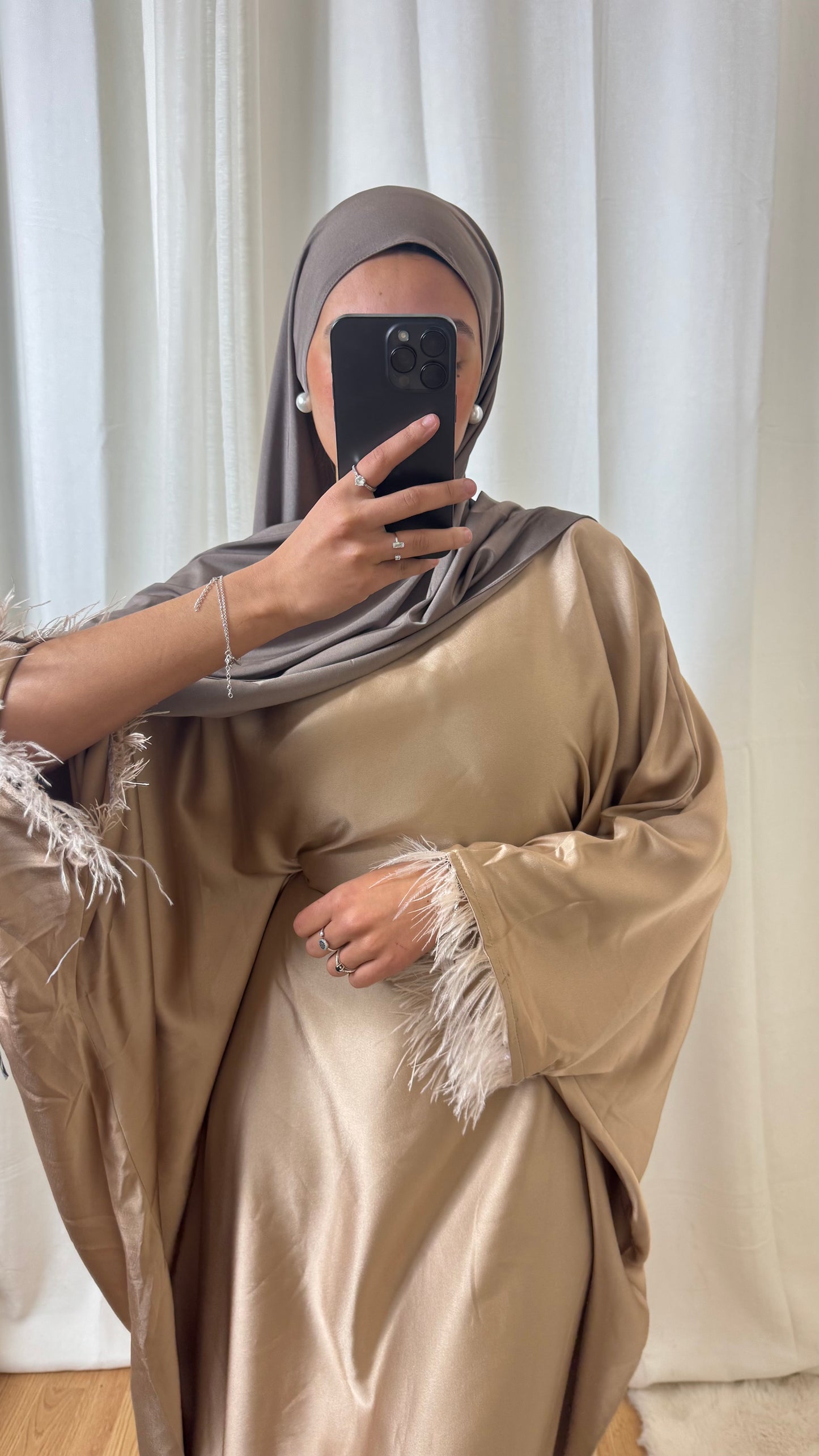 ABAYA PLUME - TAUPE KAMEL