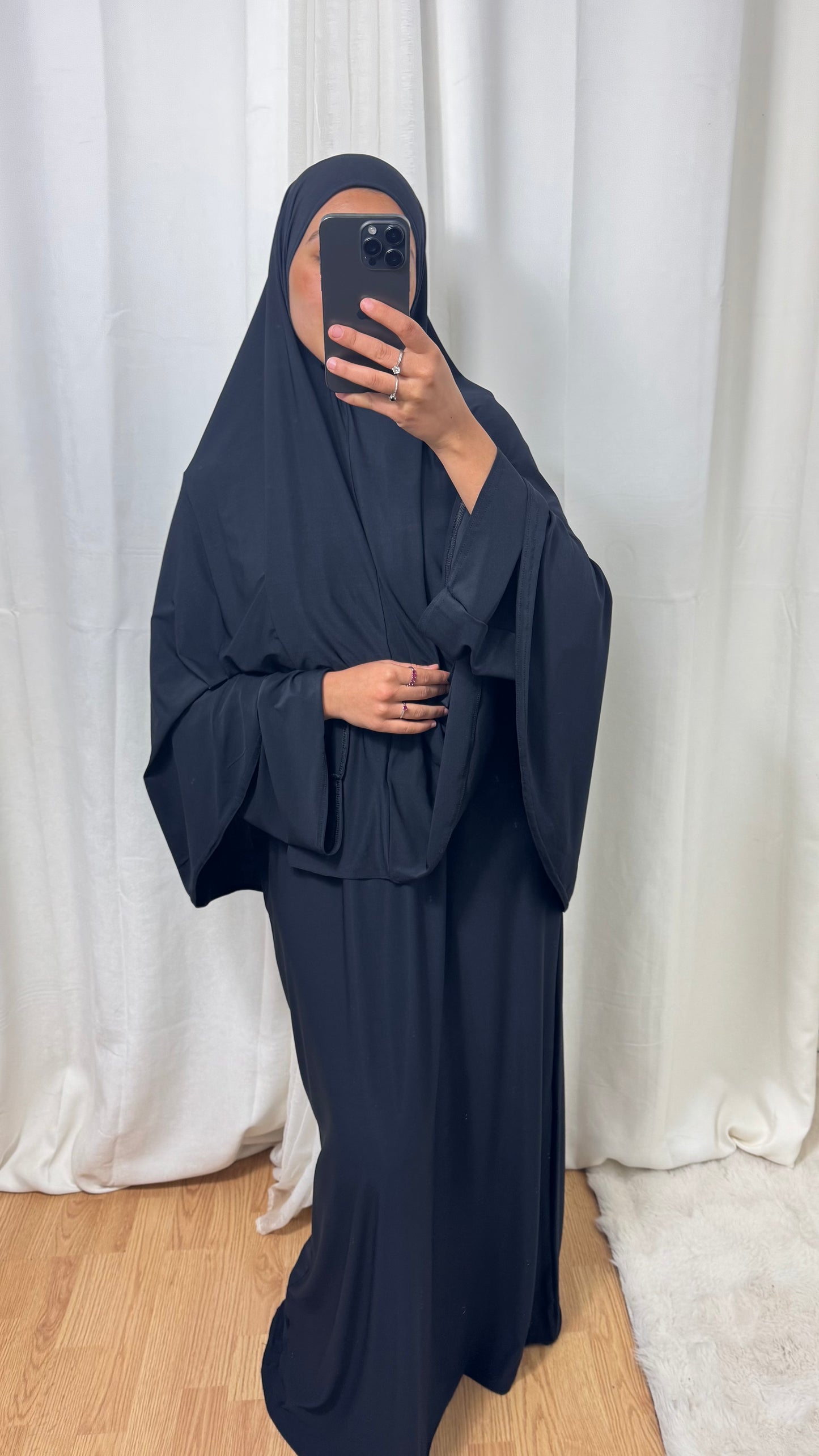 SET ABAYA KHIMAR JERSEY PREMIUM DE LUXE - NOIR