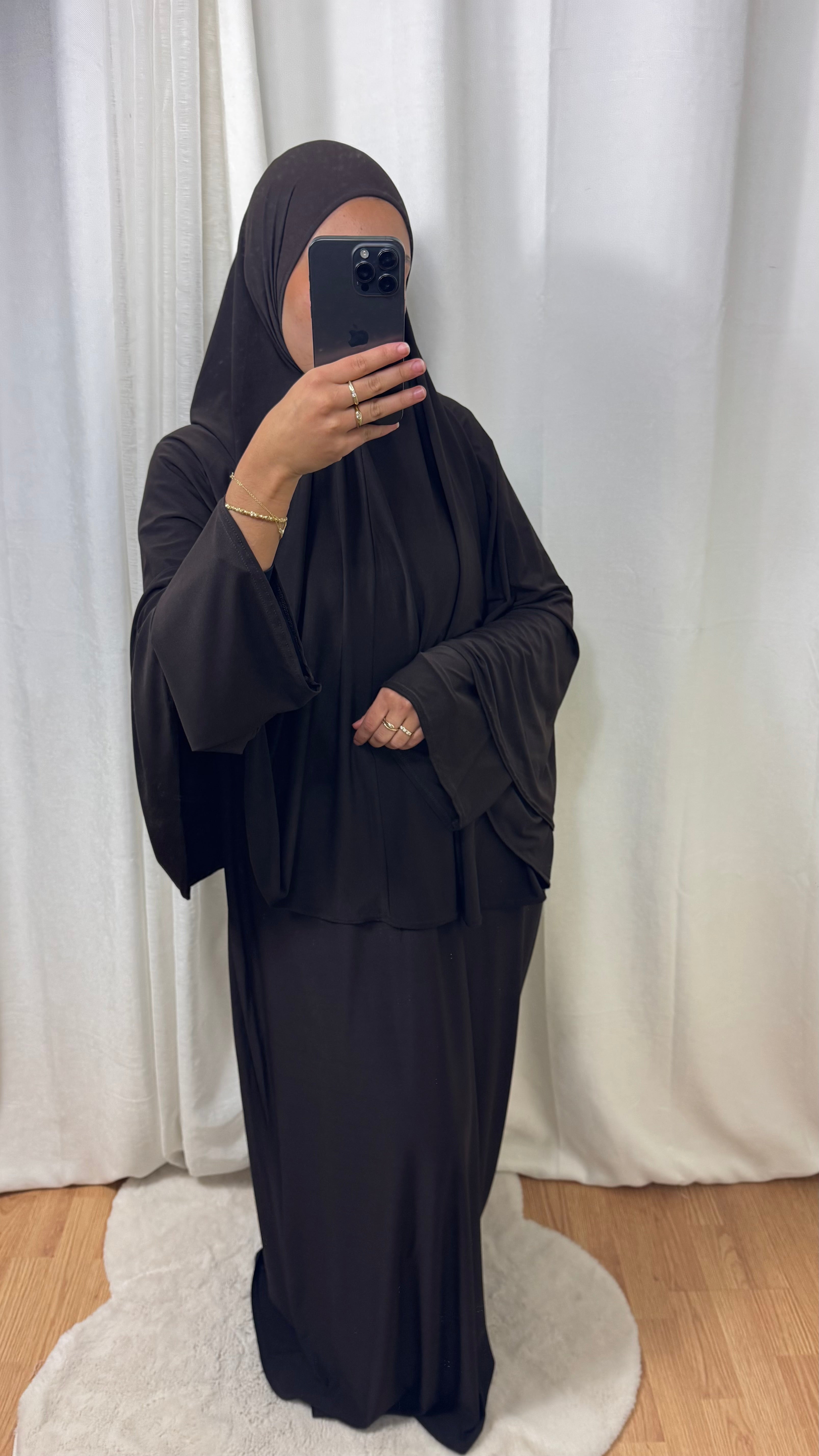 SET ABAYA KHIMAR JERSEY PREMIUM DE LUXE - MARRON