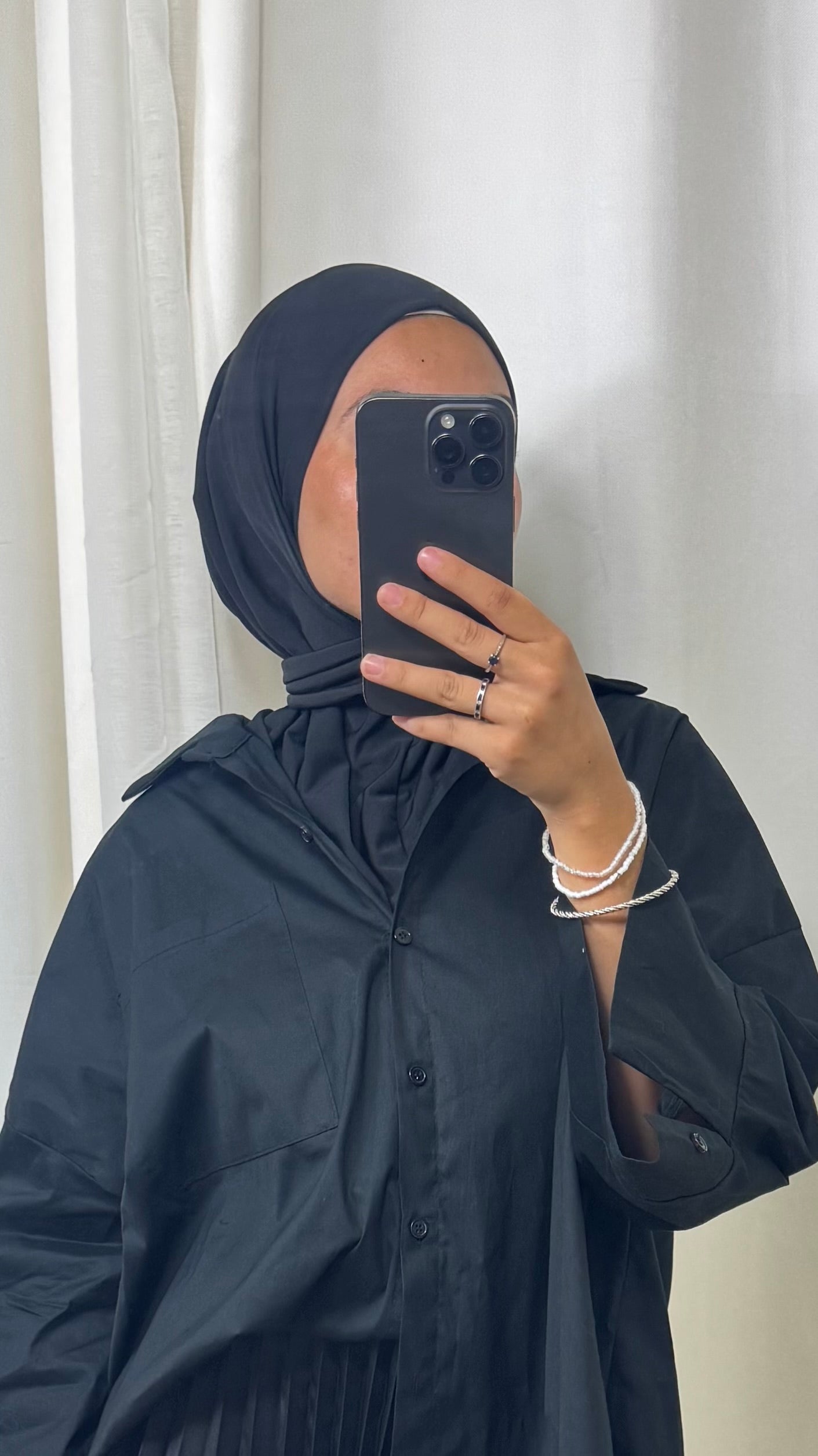 HIJAB À ENFILER JERSEY PREMIUM BOUTON PRESSION - NOIR