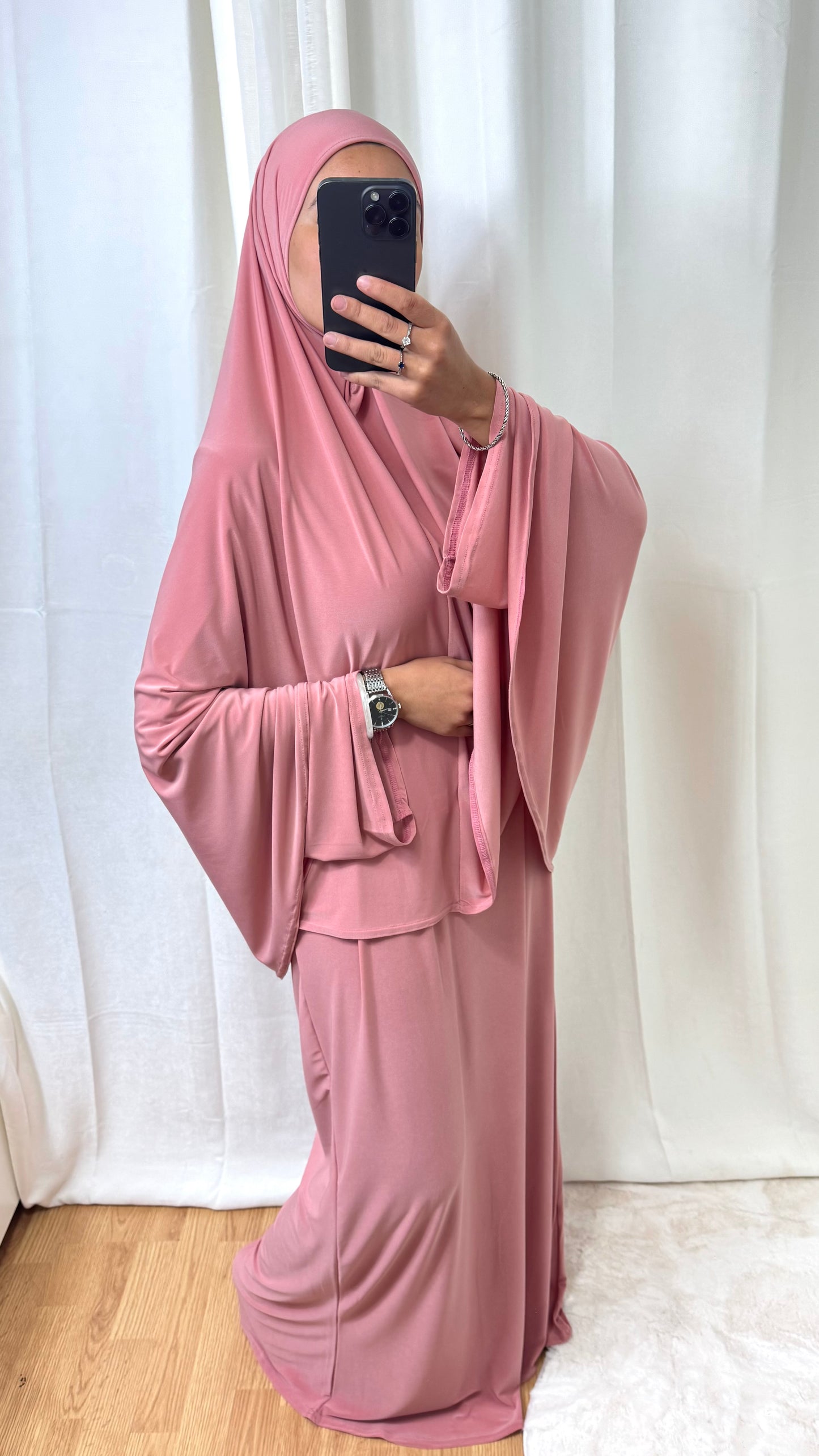 SET ABAYA KHIMAR JERSEY PREMIUM DE LUXE - ROSE