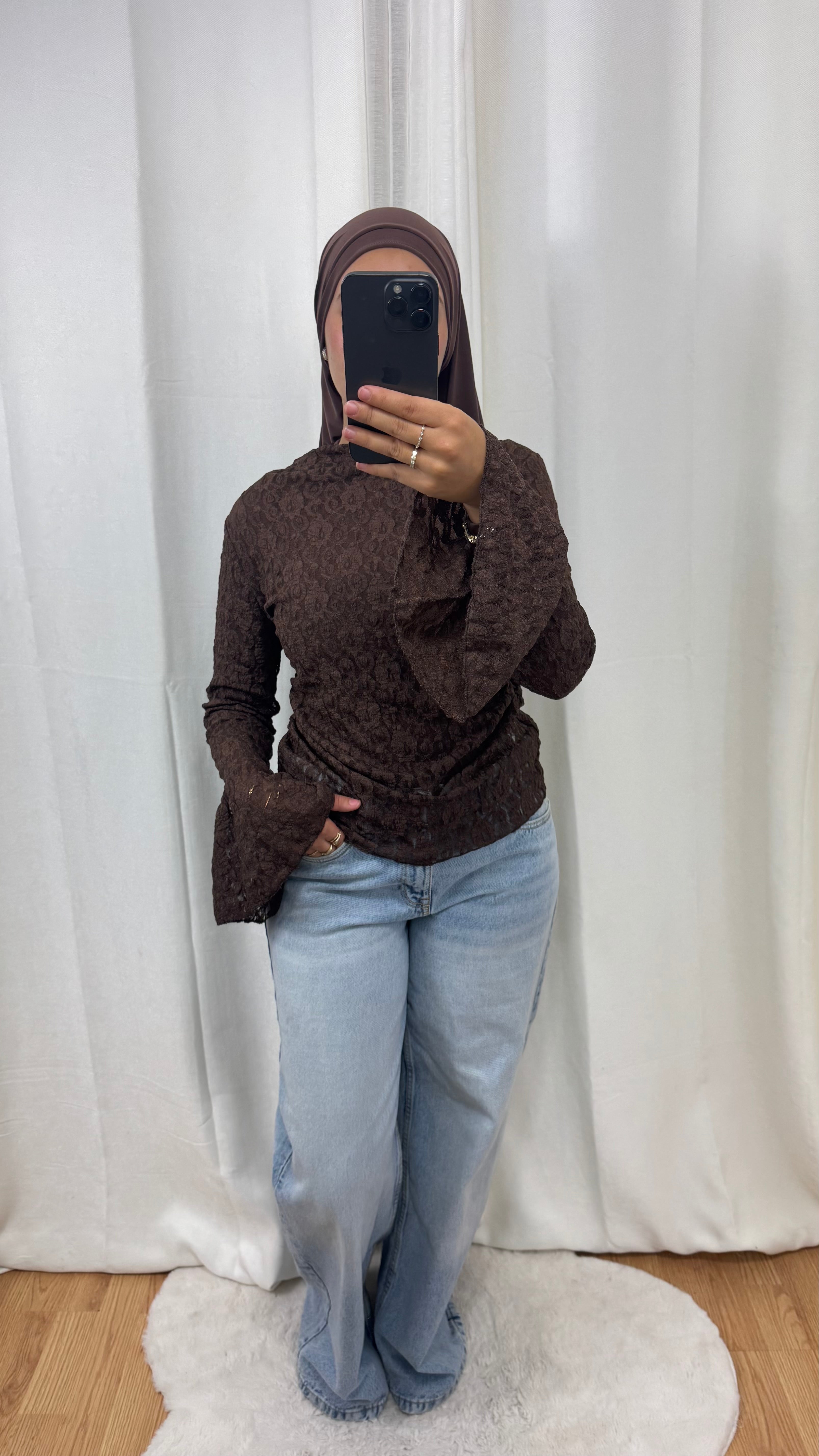 HAUT DENTELLE - MARRON