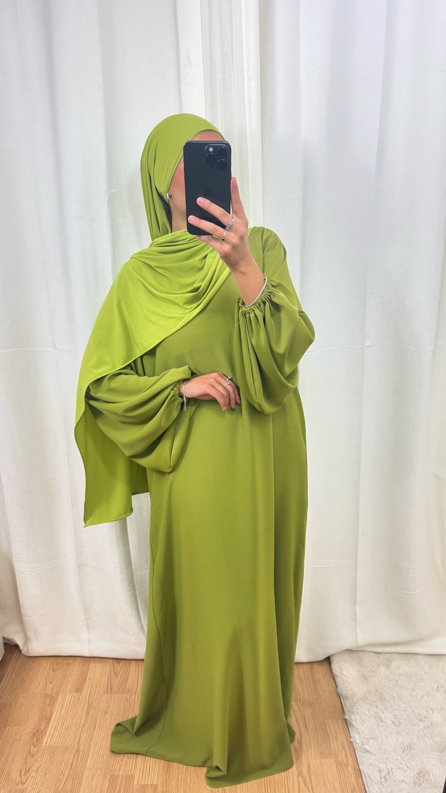 ABAYA MANCHE BALLON - VERT ANIS