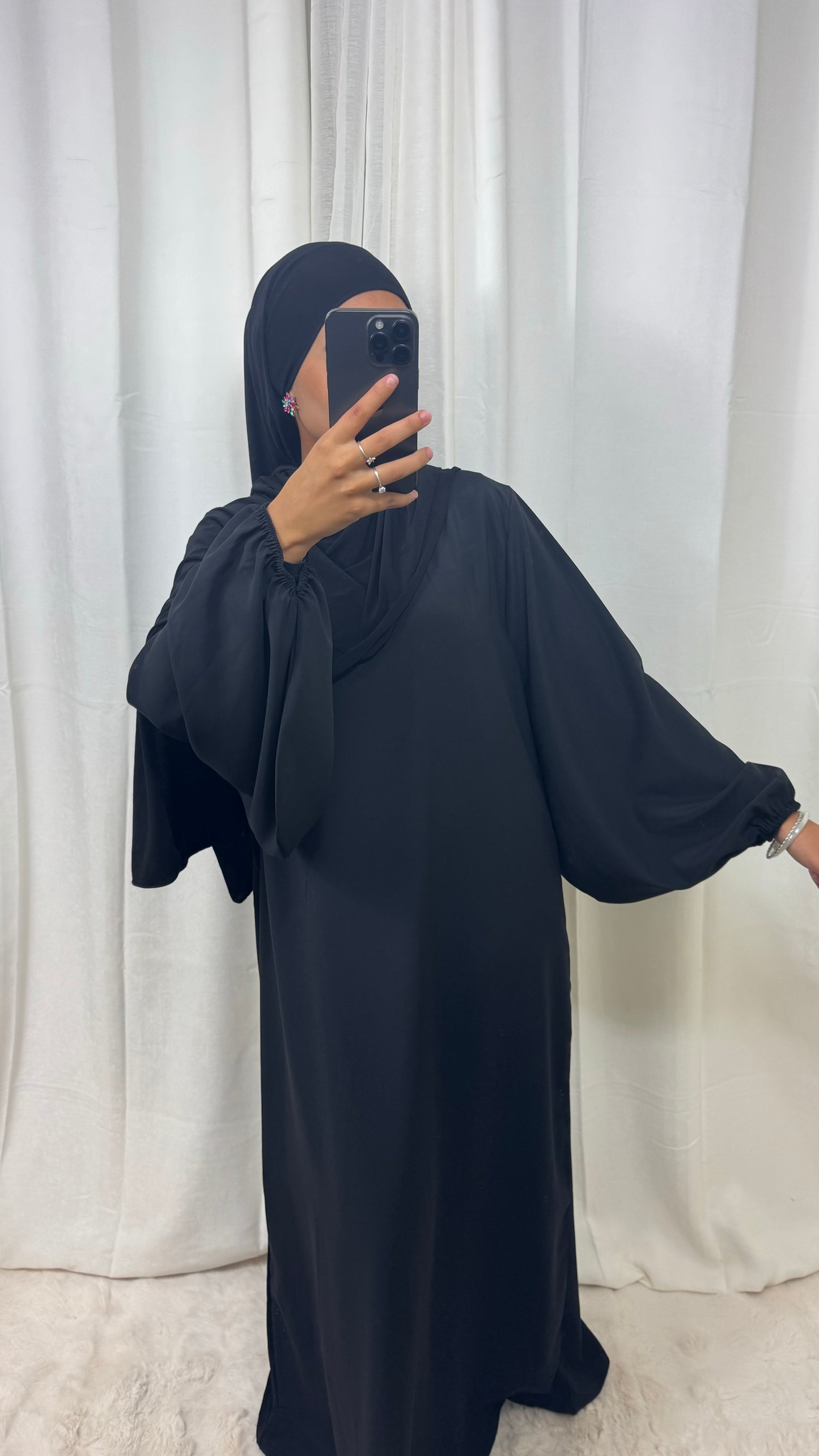 ABAYA MANCHE BALLON - NOIR