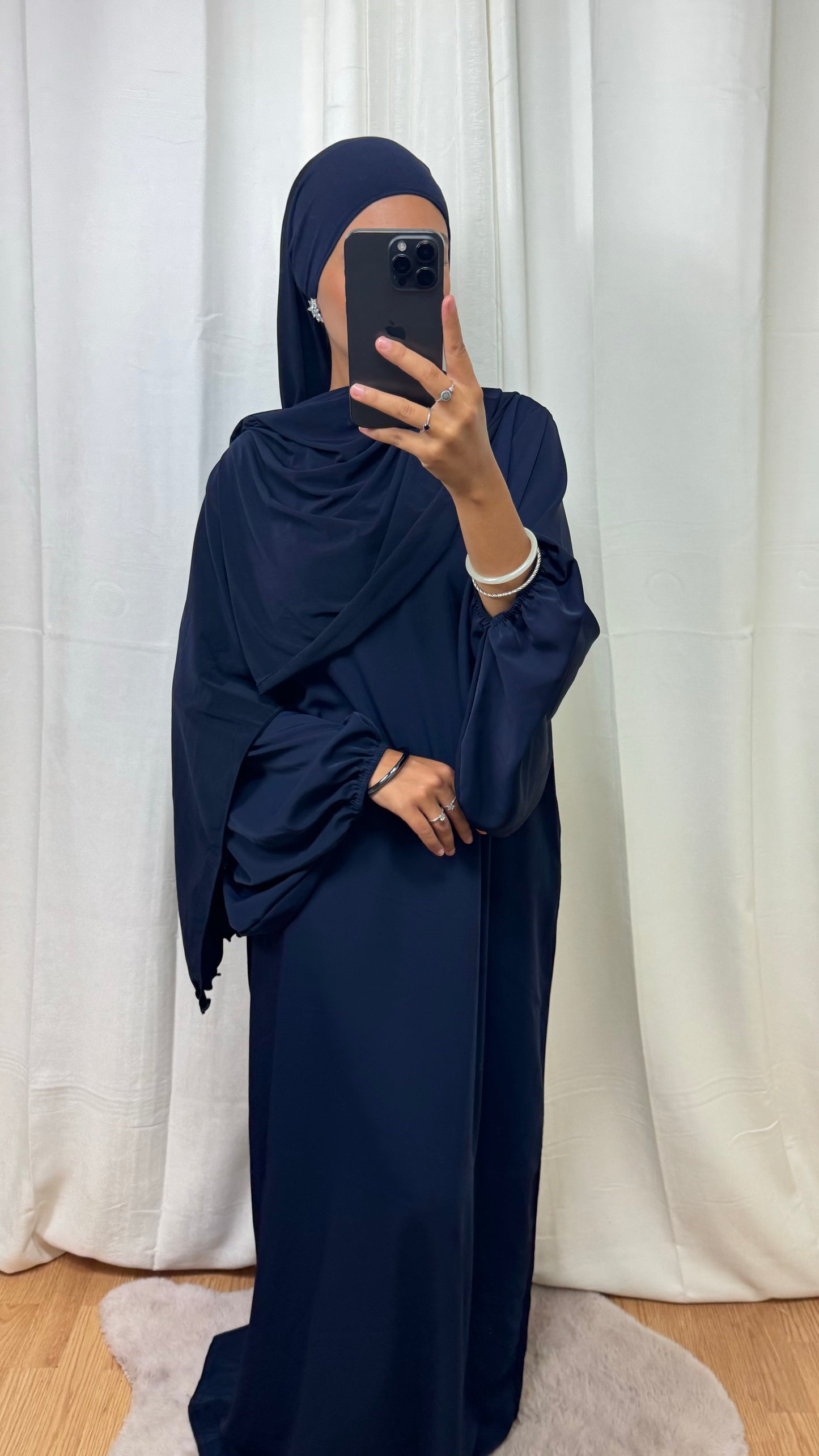 ABAYA MANCHE BALLON - BLEU MARINE