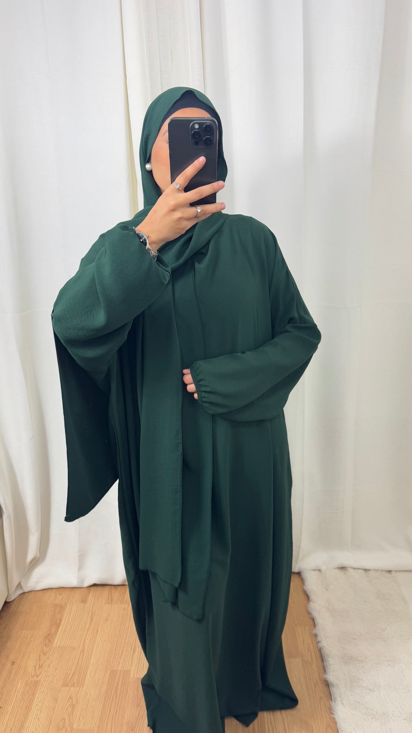 ABAYA VOILE INTÉGRÉ JAZZ - VERT BOUTEILLE