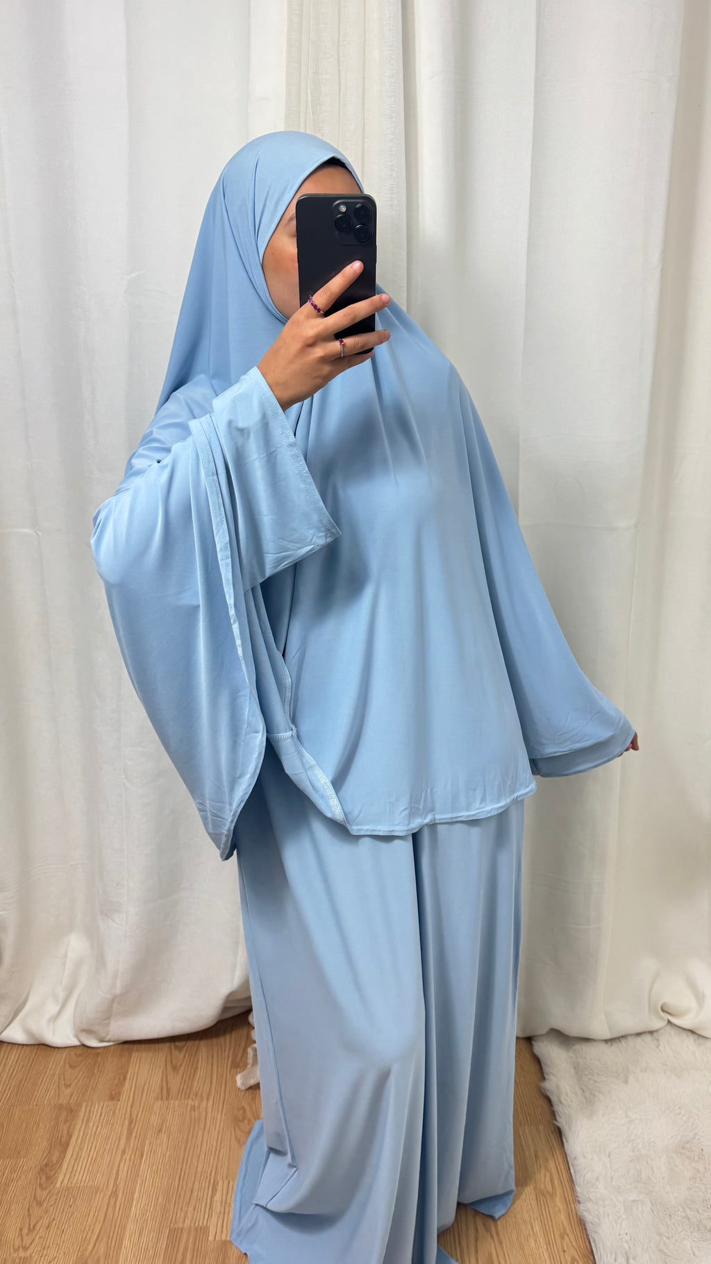 SET ABAYA KHIMAR JERSEY PREMIUM DE LUXE - BLEU CIEL