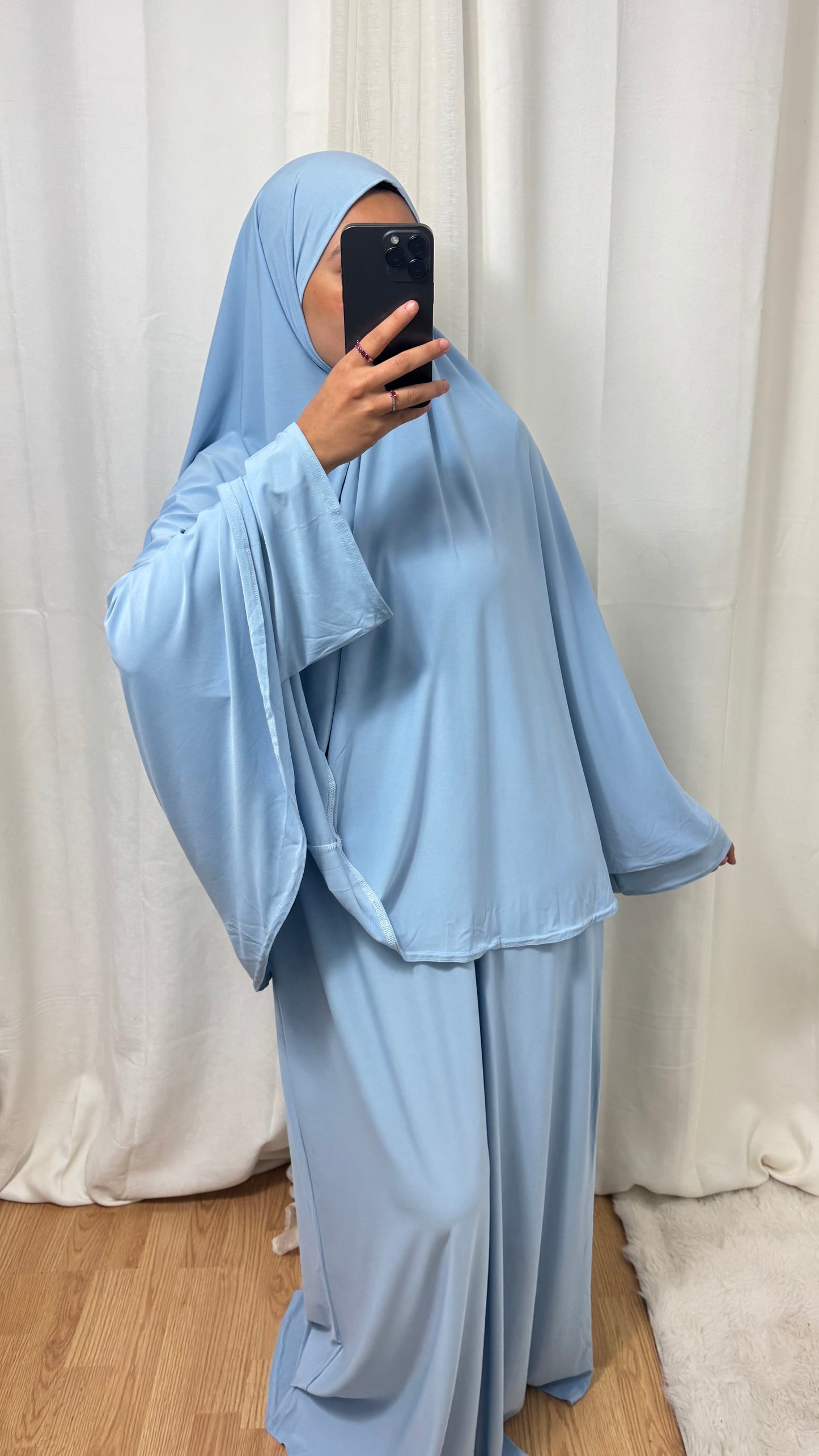 SET ABAYA KHIMAR JERSEY PREMIUM DE LUXE - BLEU CIEL