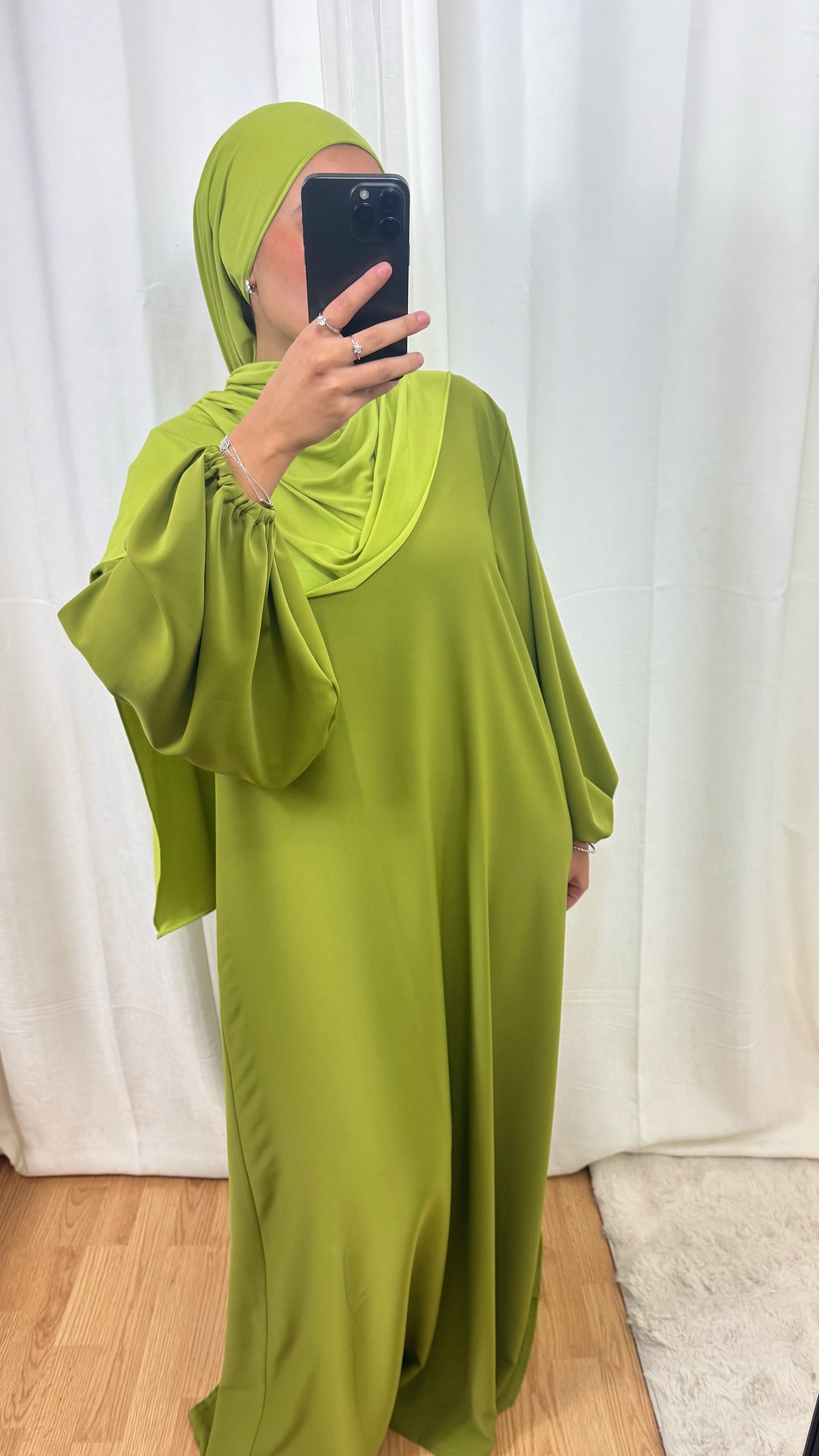 ABAYA MANCHE BALLON - VERT ANIS