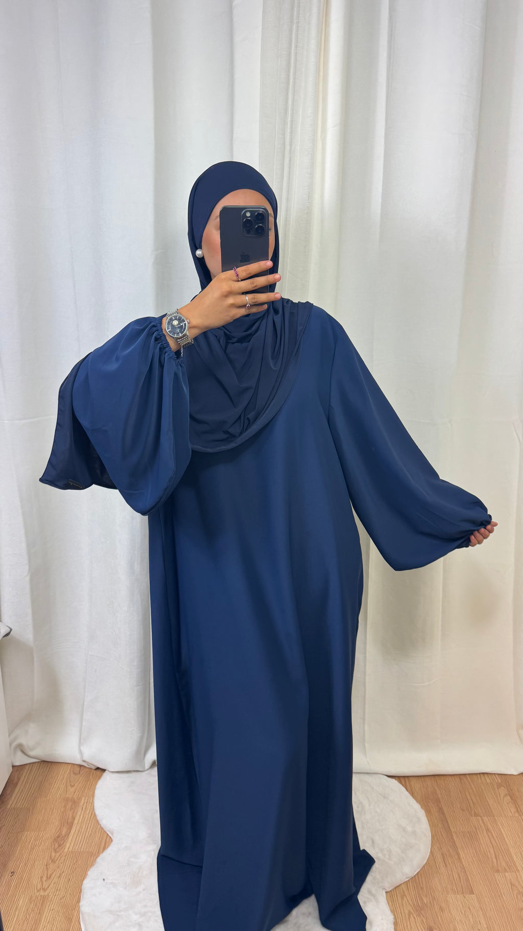 ABAYA MANCHE BALLON - BLEU MARINE