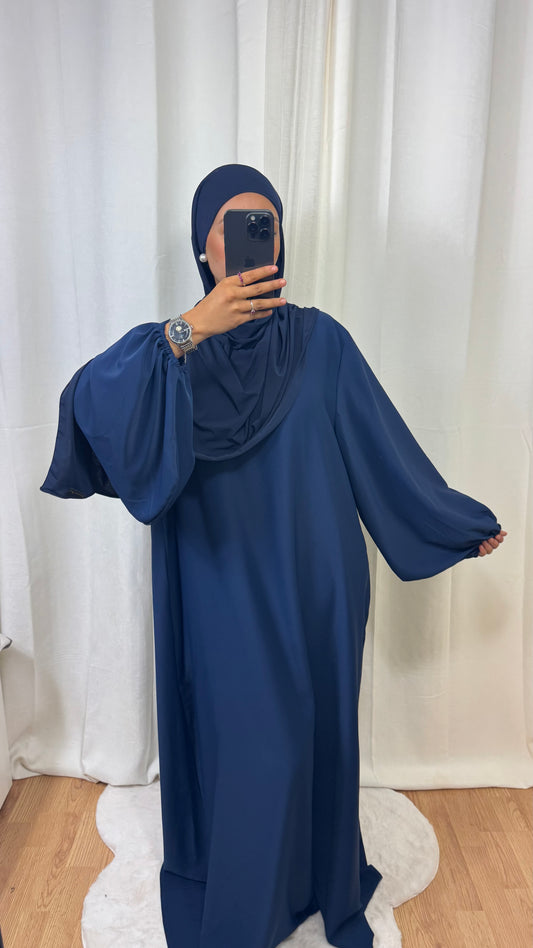ABAYA MANCHE BALLON - BLEU MARINE