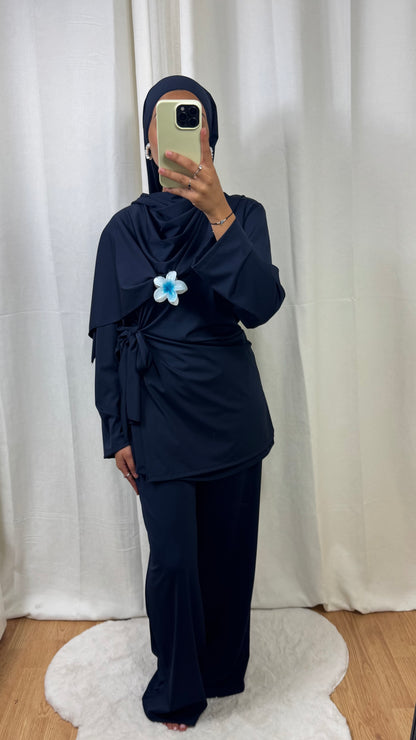 BURKINI À NOUER + HIJAB - BLEU MARINE