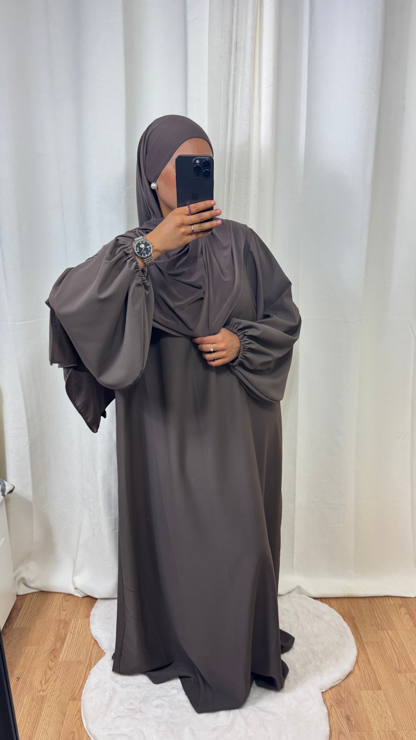 ABAYA MANCHE BALLON - TAUPE