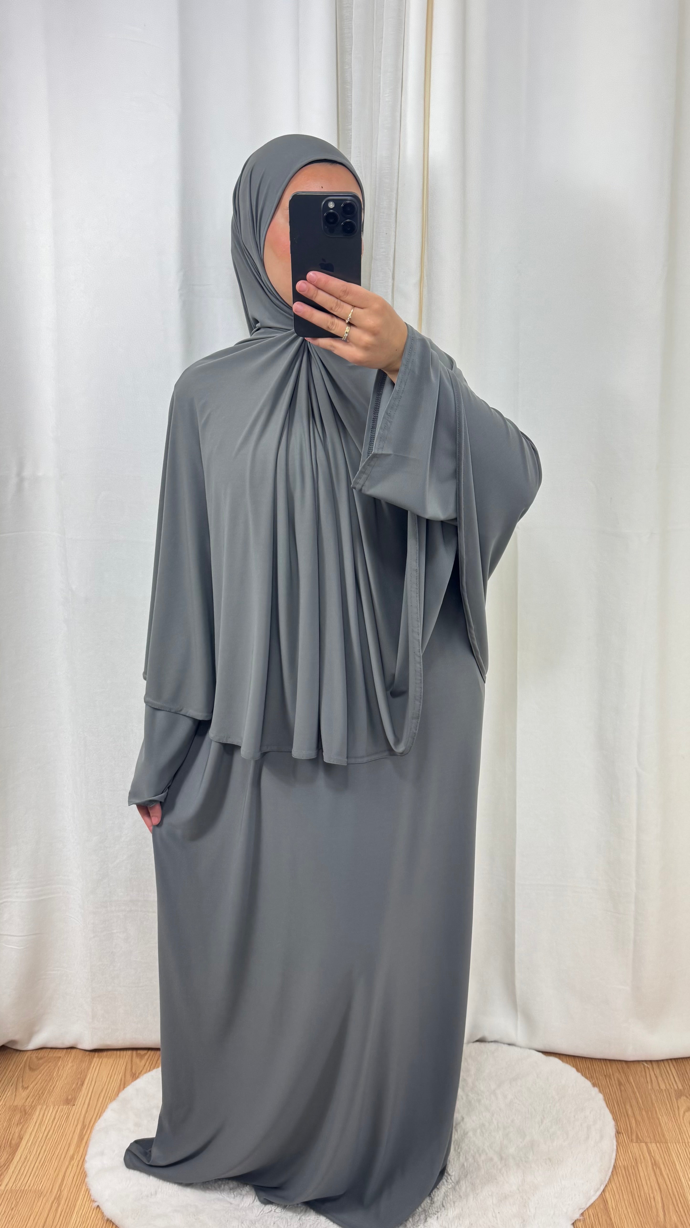 SET ABAYA KHIMAR JERSEY PREMIUM DE LUXE - GRIS