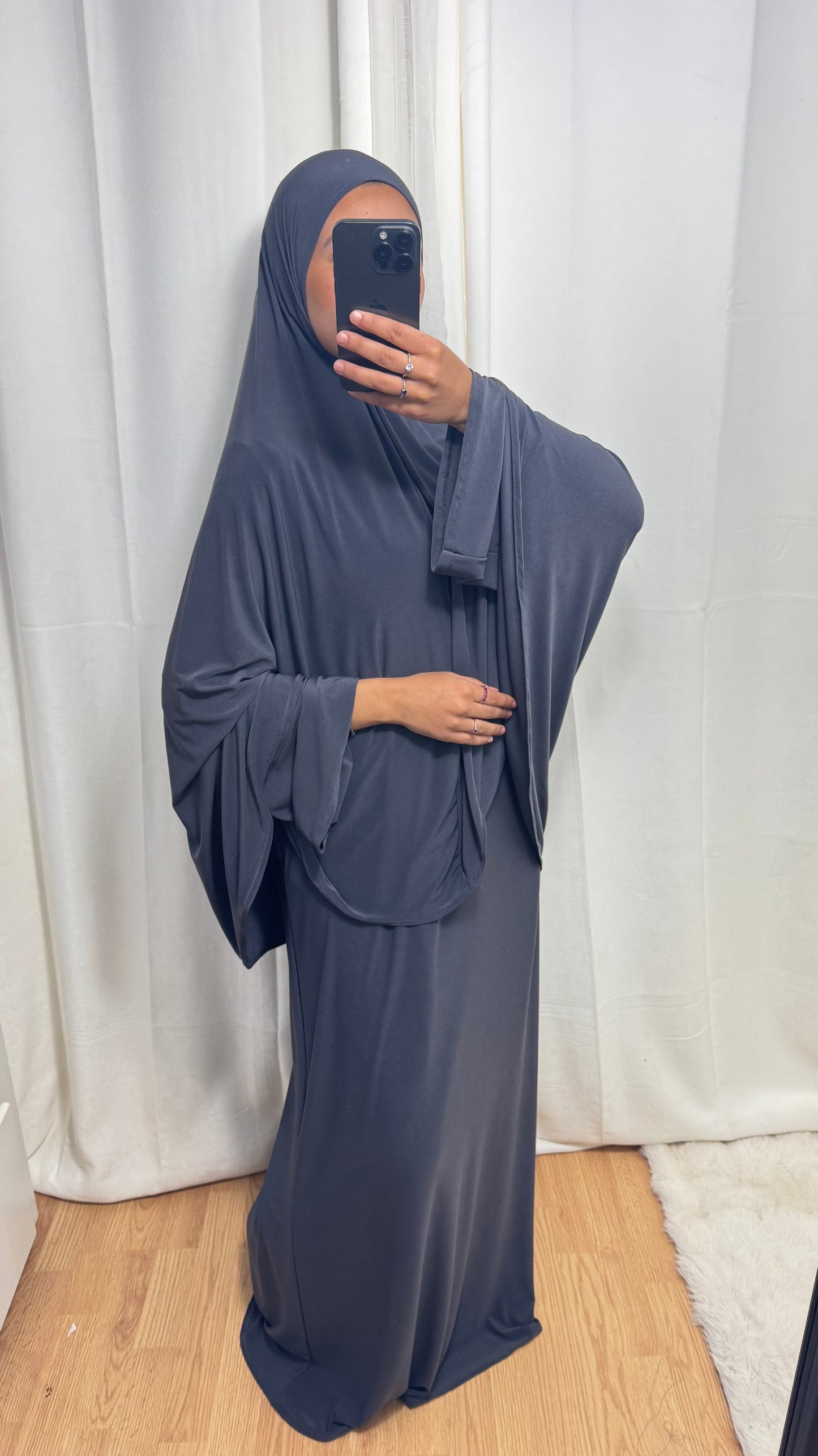 SET ABAYA KHIMAR JERSEY PREMIUM DE LUXE - GRIS ANTHRACITE