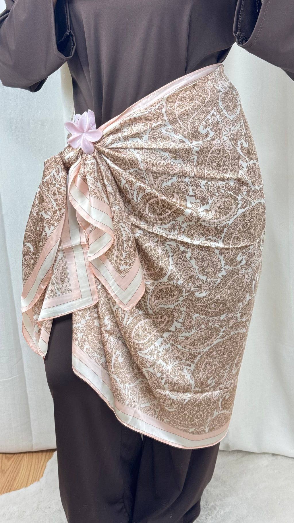 HIJAB RECTANGLE SATINÉ - MARRON/ROSE