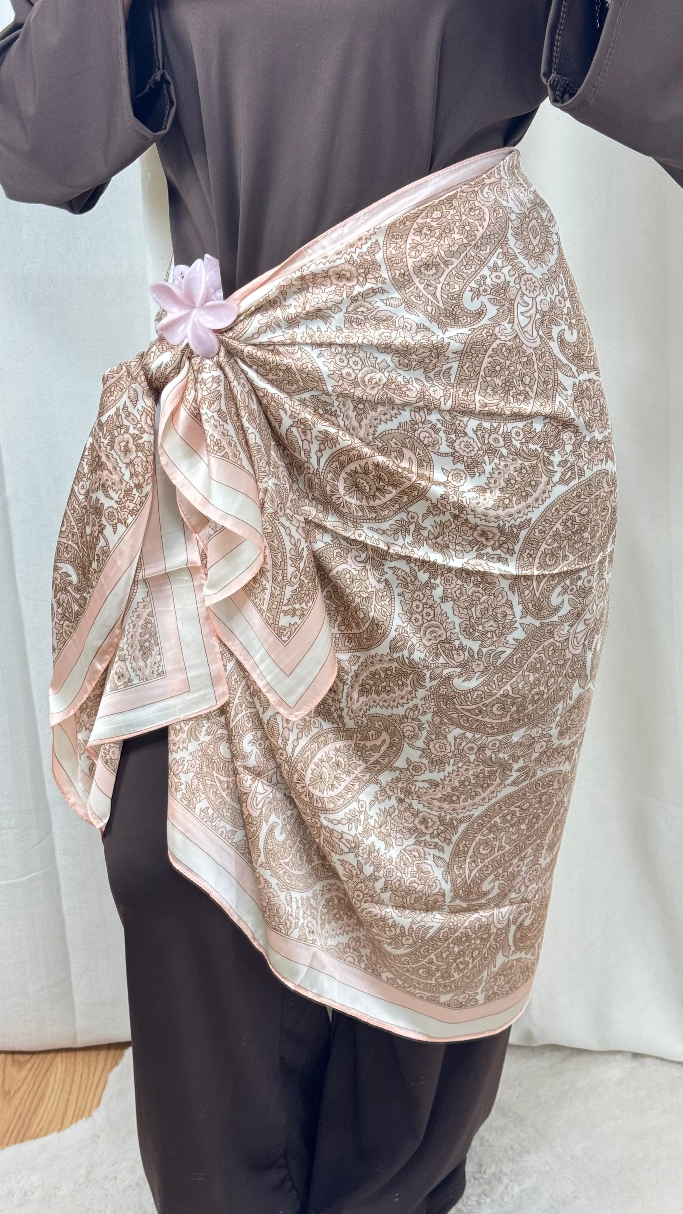 HIJAB RECTANGLE SATINÉ - MARRON/ROSE