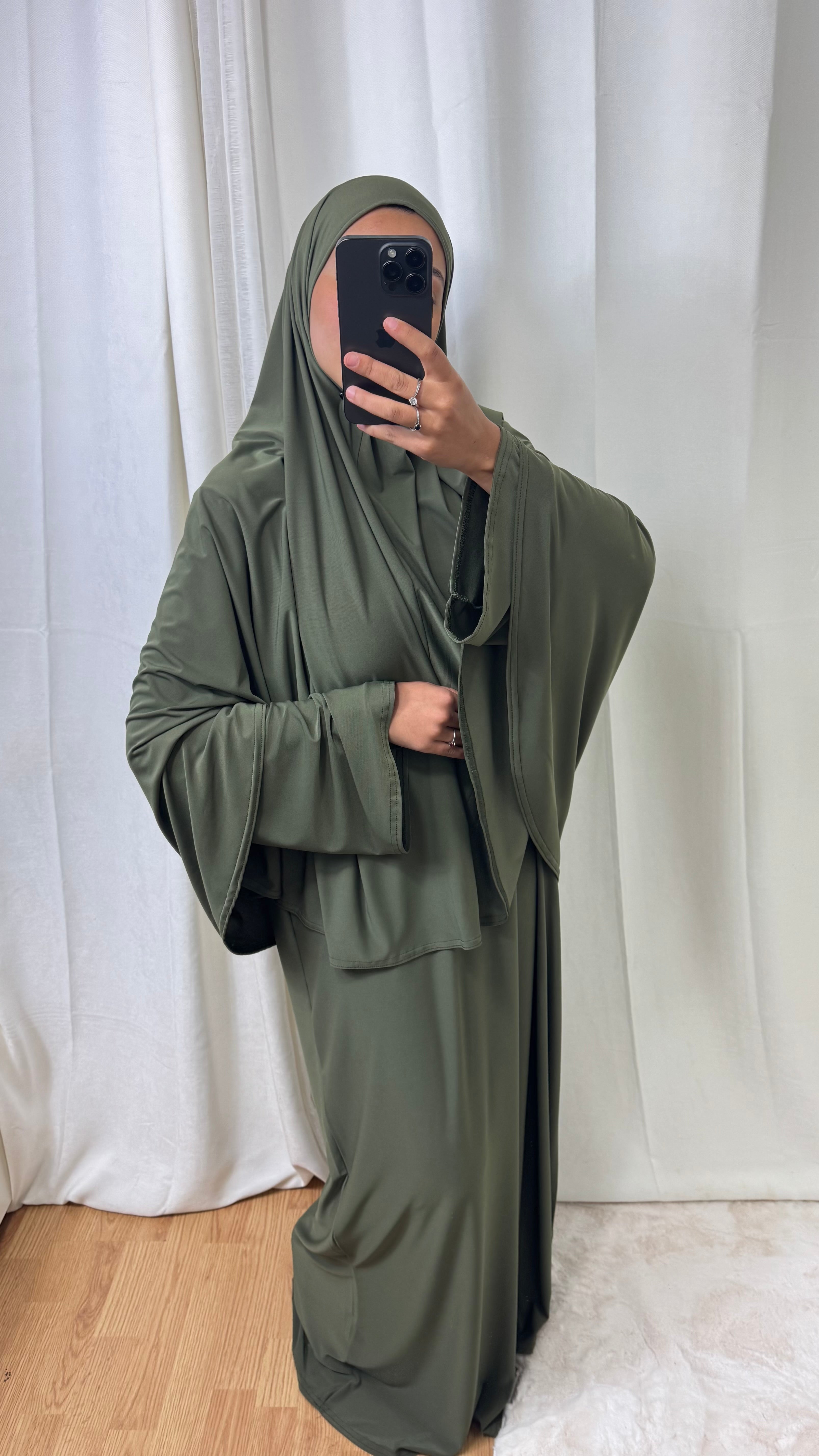 SET ABAYA KHIMAR JERSEY PREMIUM DE LUXE - KAKI