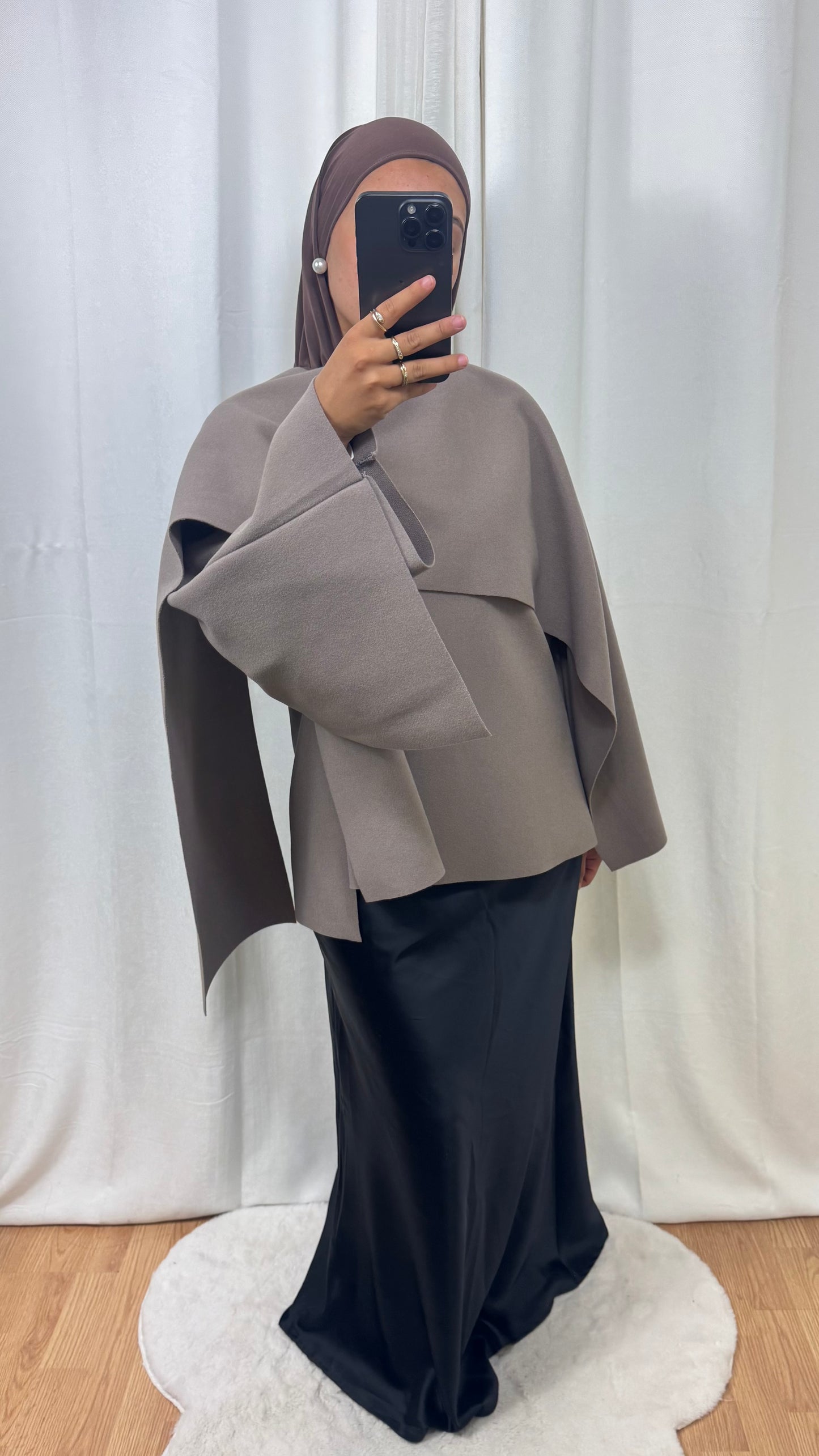 VESTE CAPE - TAUPE