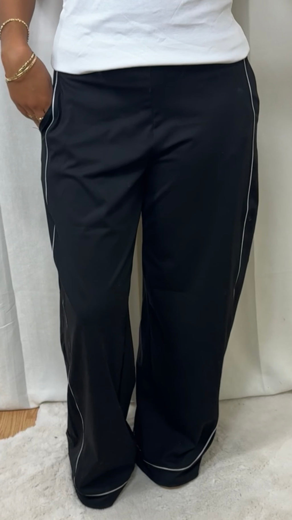 PANTALON À PINCE RAYURE - NOIR