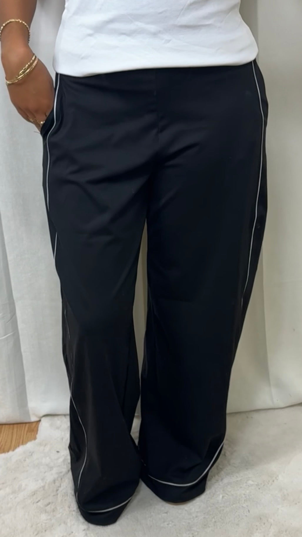 PANTALON À PINCE RAYURE - NOIR