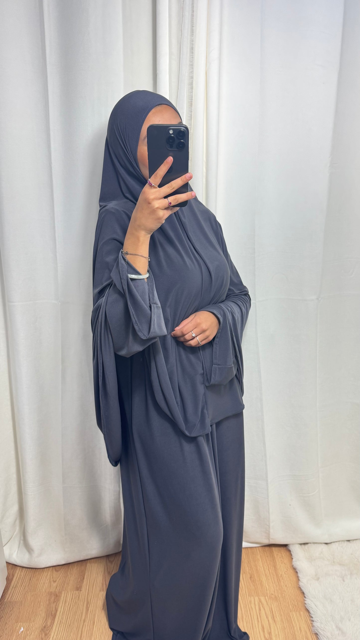 SET ABAYA KHIMAR JERSEY PREMIUM DE LUXE - GRIS ANTHRACITE