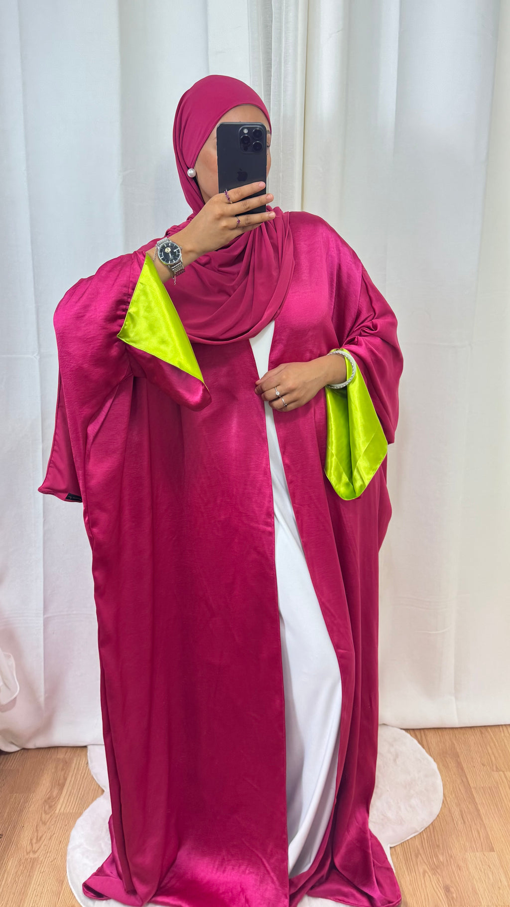 KIMONO CRÉATION ROZENN - ROSE FUSHIA VERT ANIS
