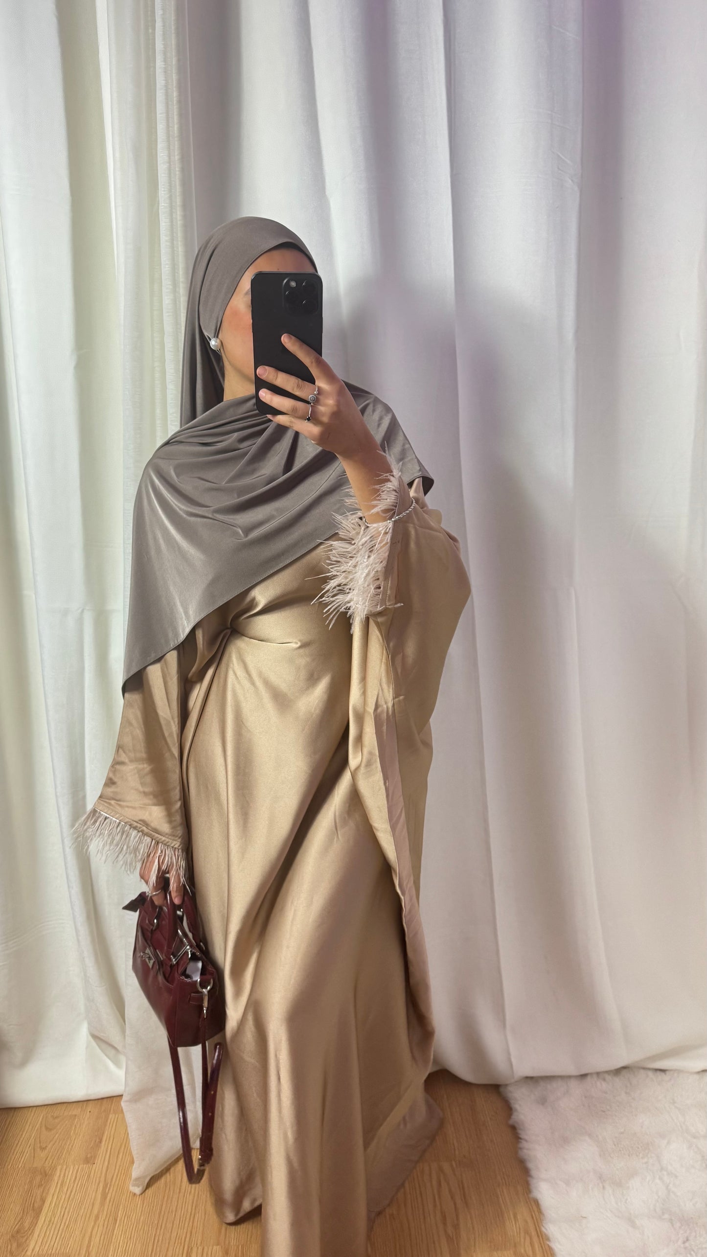 ABAYA PLUME - TAUPE KAMEL