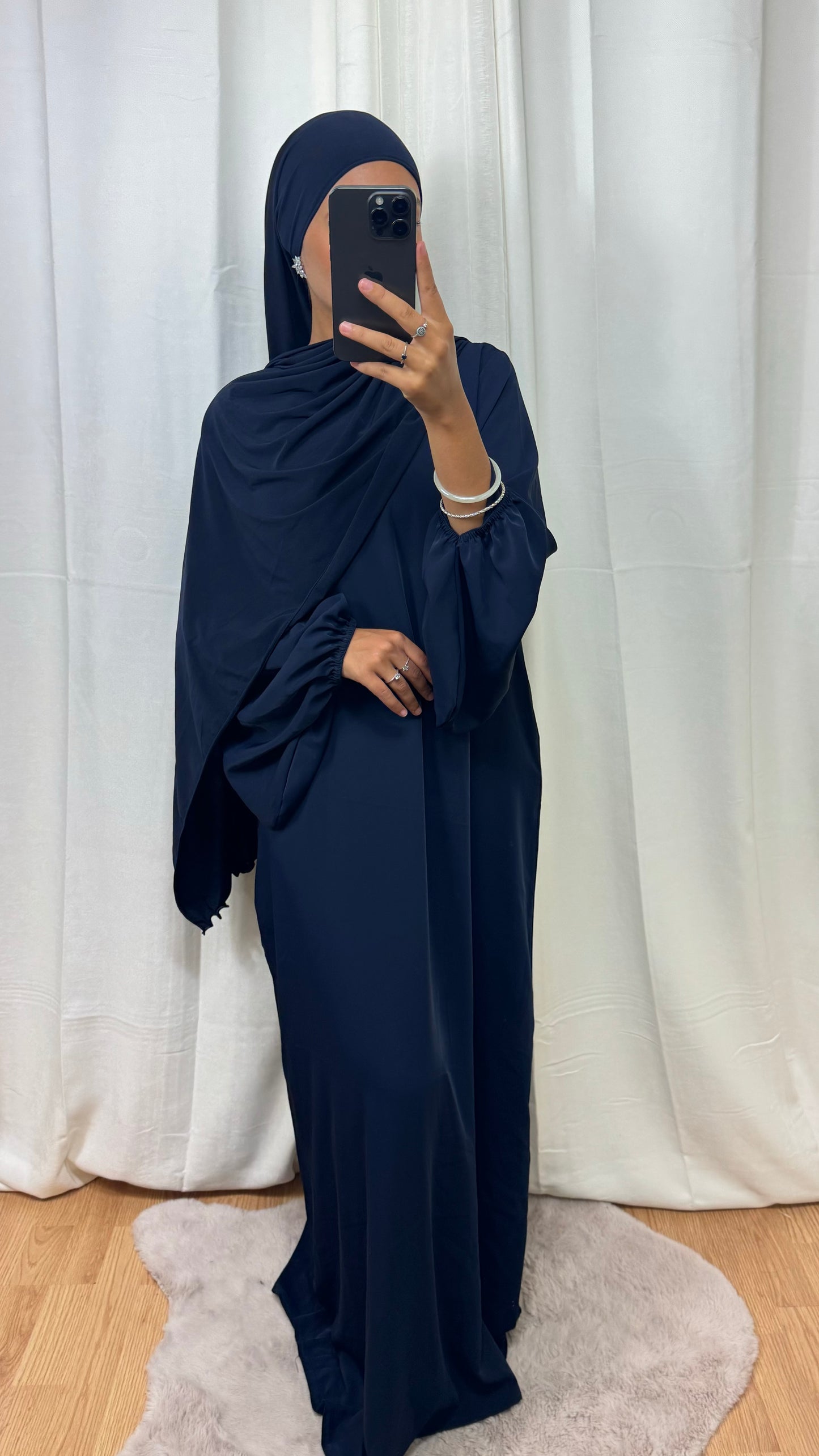 ABAYA MANCHE BALLON - BLEU MARINE