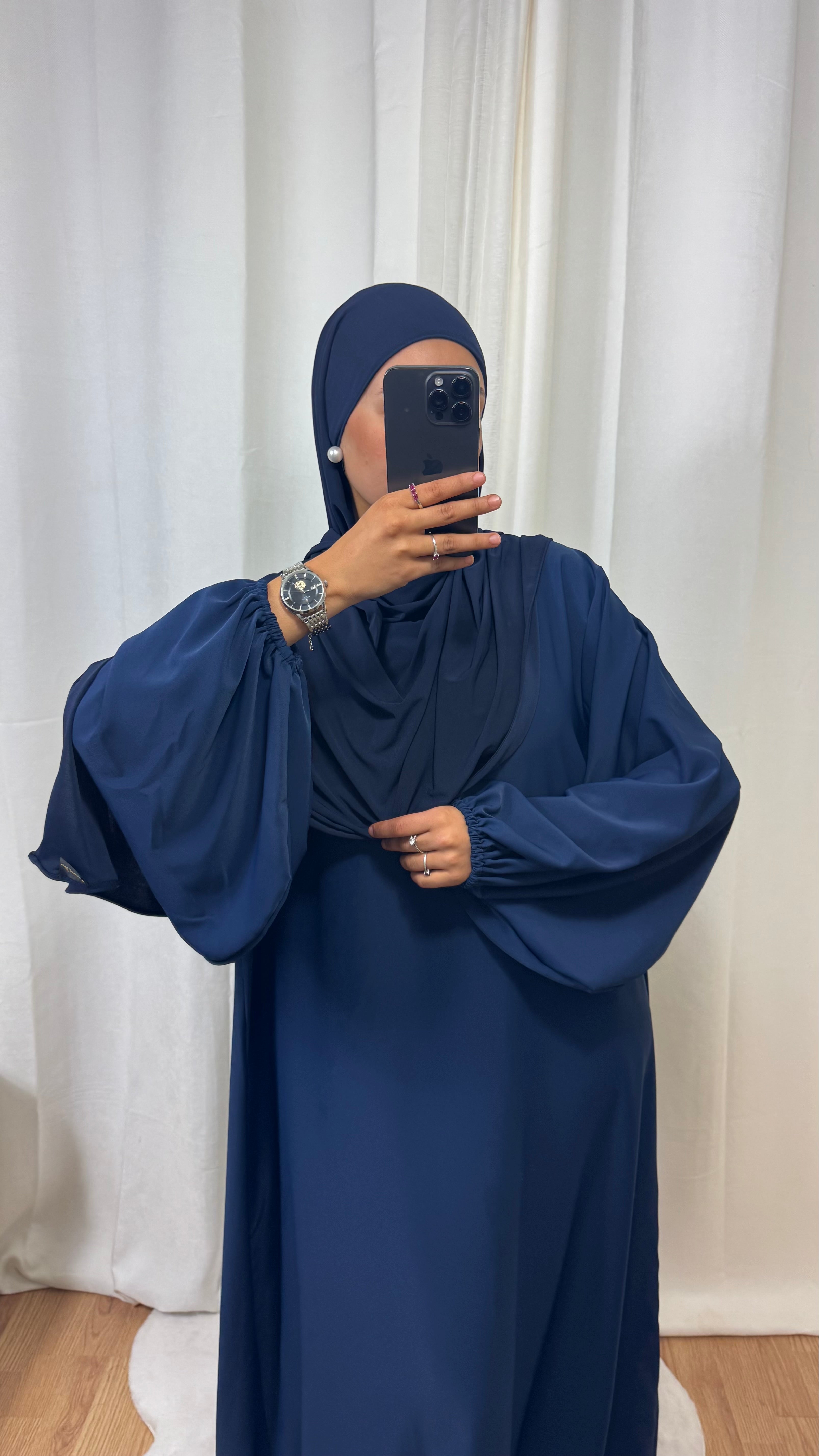 ABAYA MANCHE BALLON - BLEU MARINE