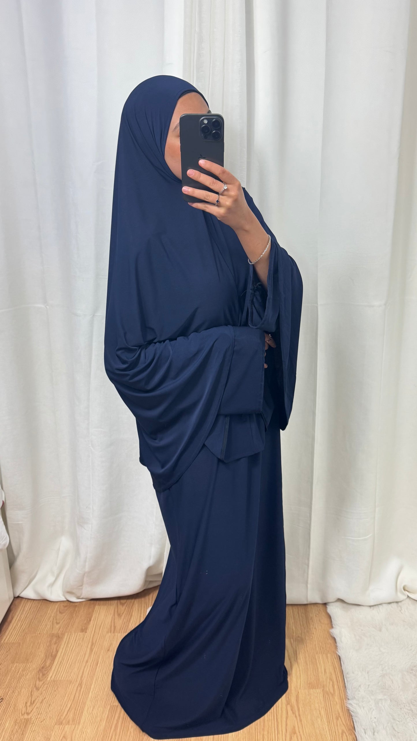 SET ABAYA KHIMAR JERSEY PREMIUM DE LUXE - BLEU MARINE