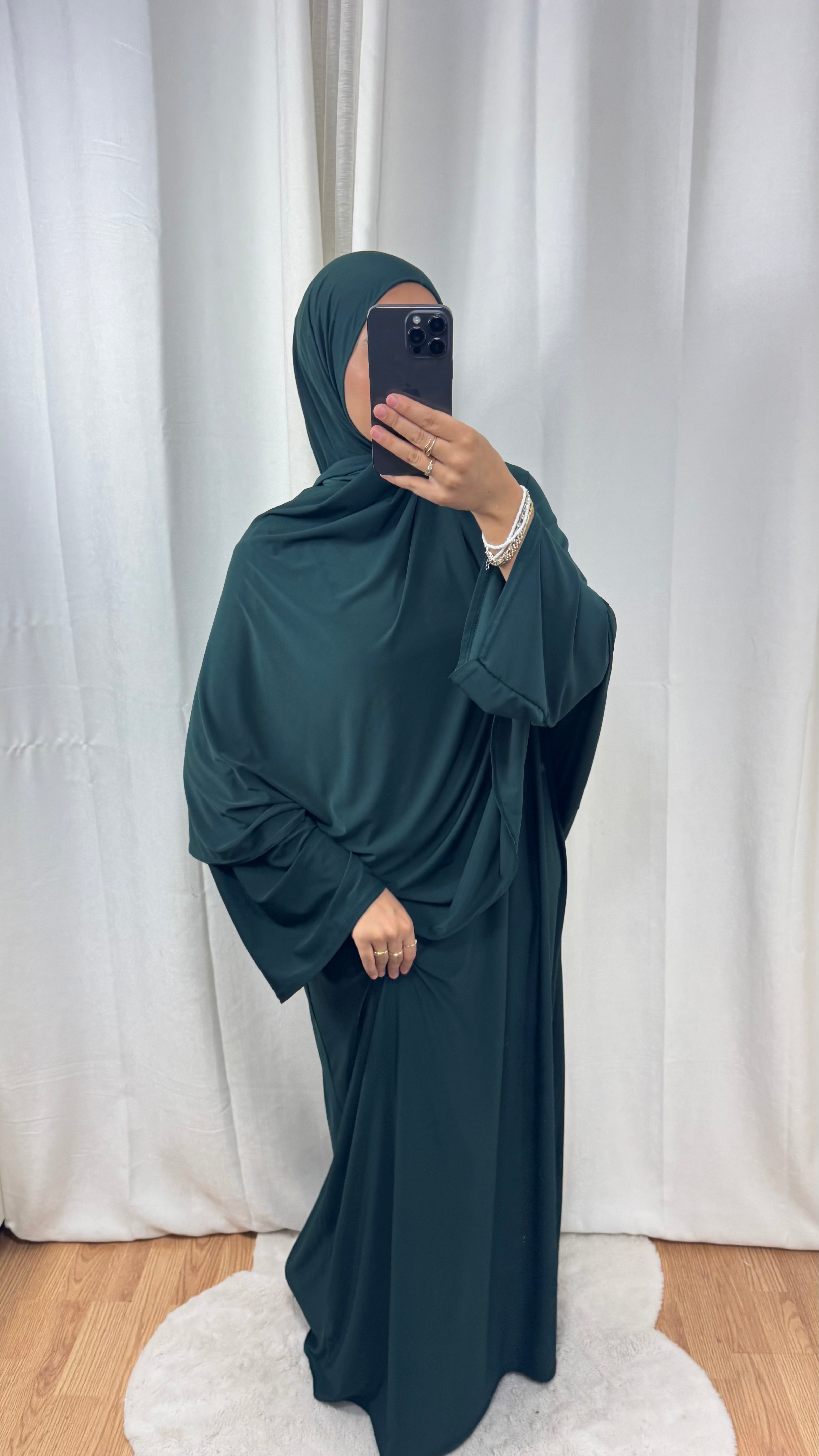 SET ABAYA KHIMAR JERSEY PREMIUM DE LUXE - VERT ÉMERAUDE