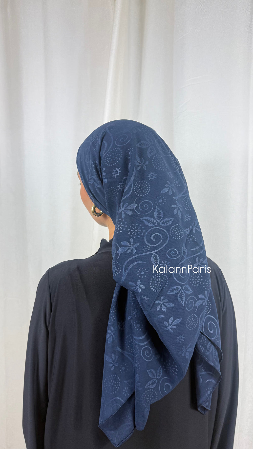 CARRÉ MOUSSELINE À MOTIF - BLEU MARINE