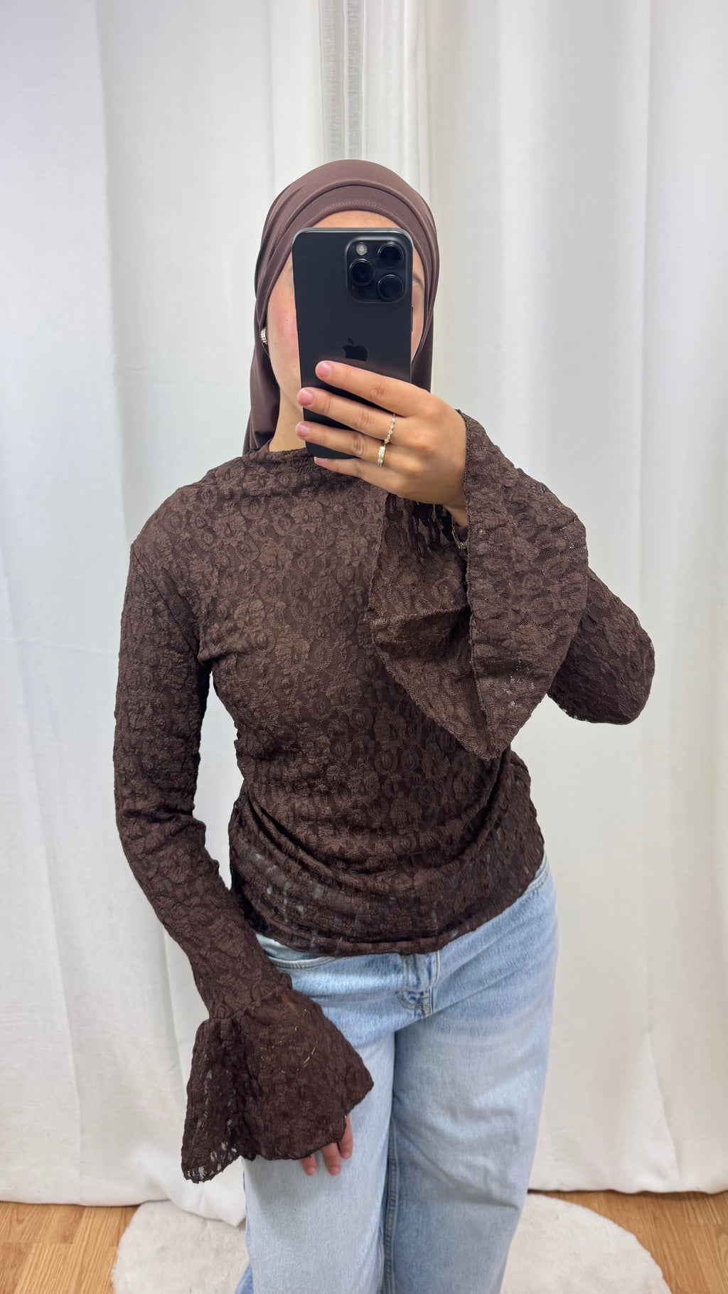 HAUT DENTELLE - MARRON