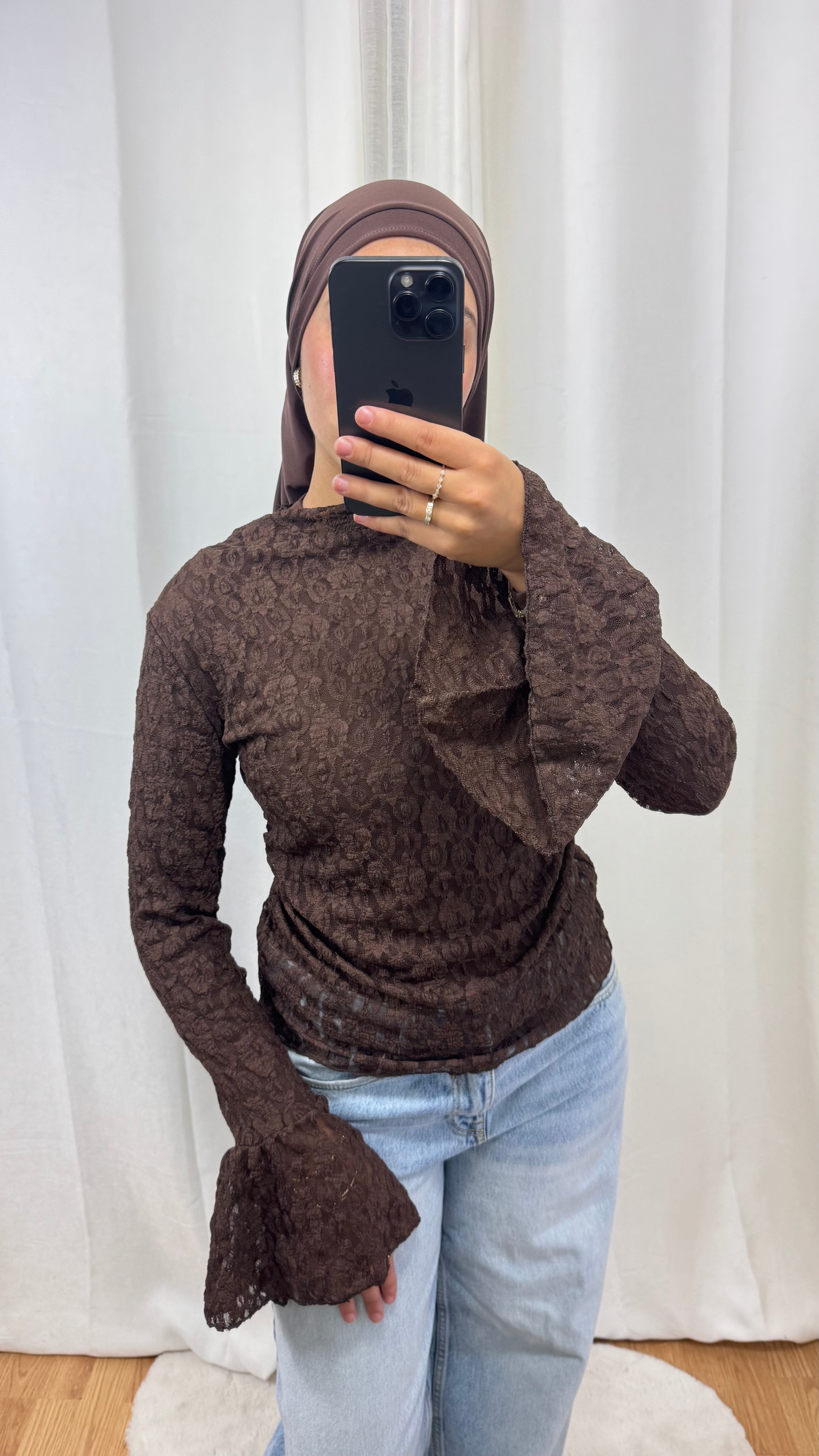 HAUT DENTELLE - MARRON