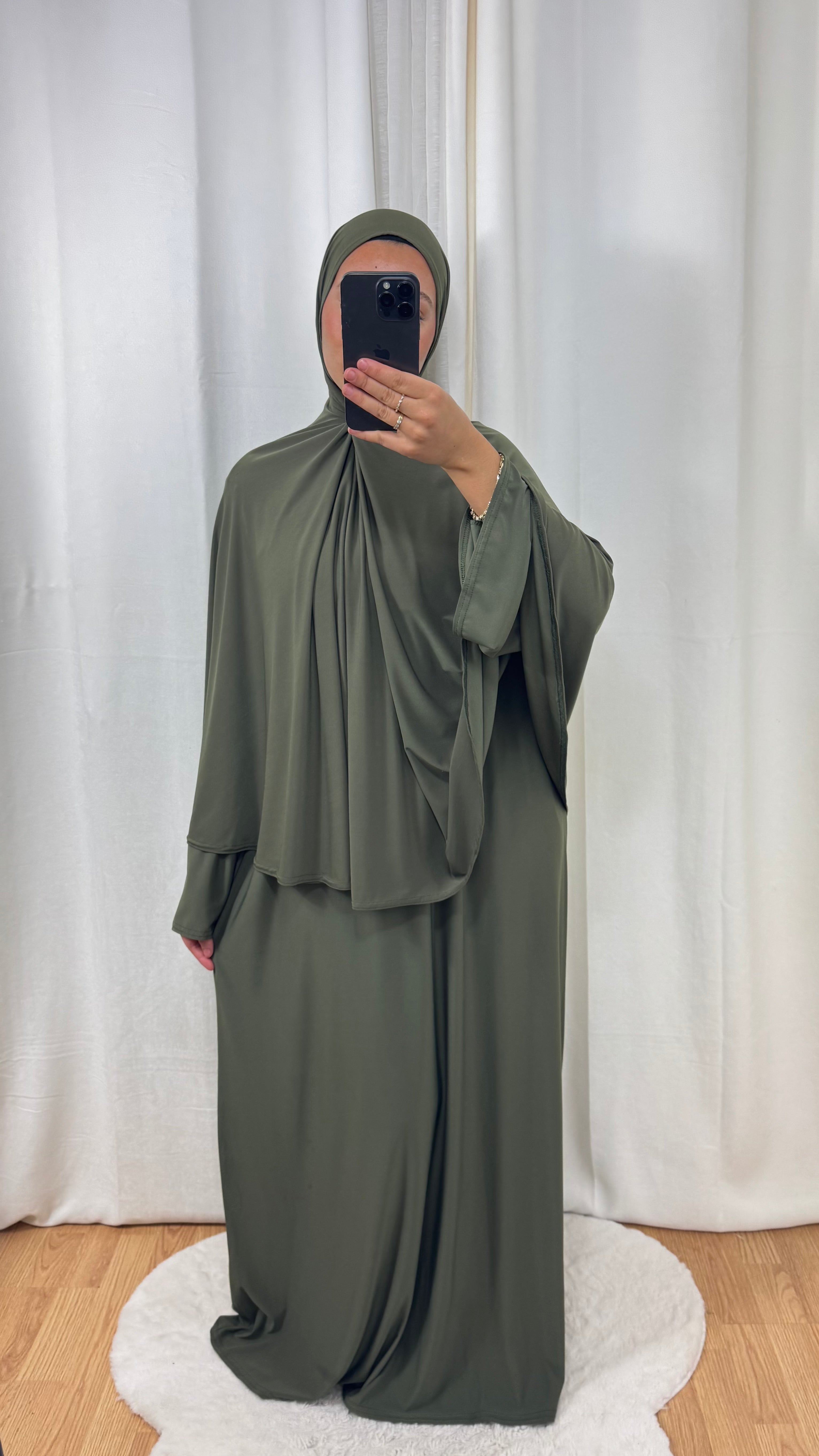 SET ABAYA KHIMAR JERSEY PREMIUM DE LUXE - KAKI